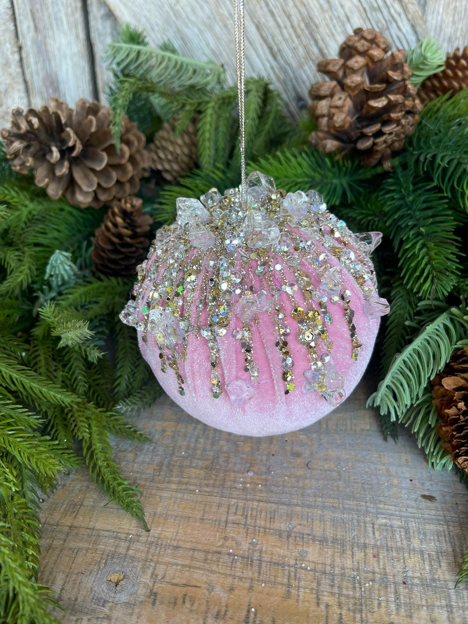 5" Light Pink Velvet Ornament, Pink Ornament