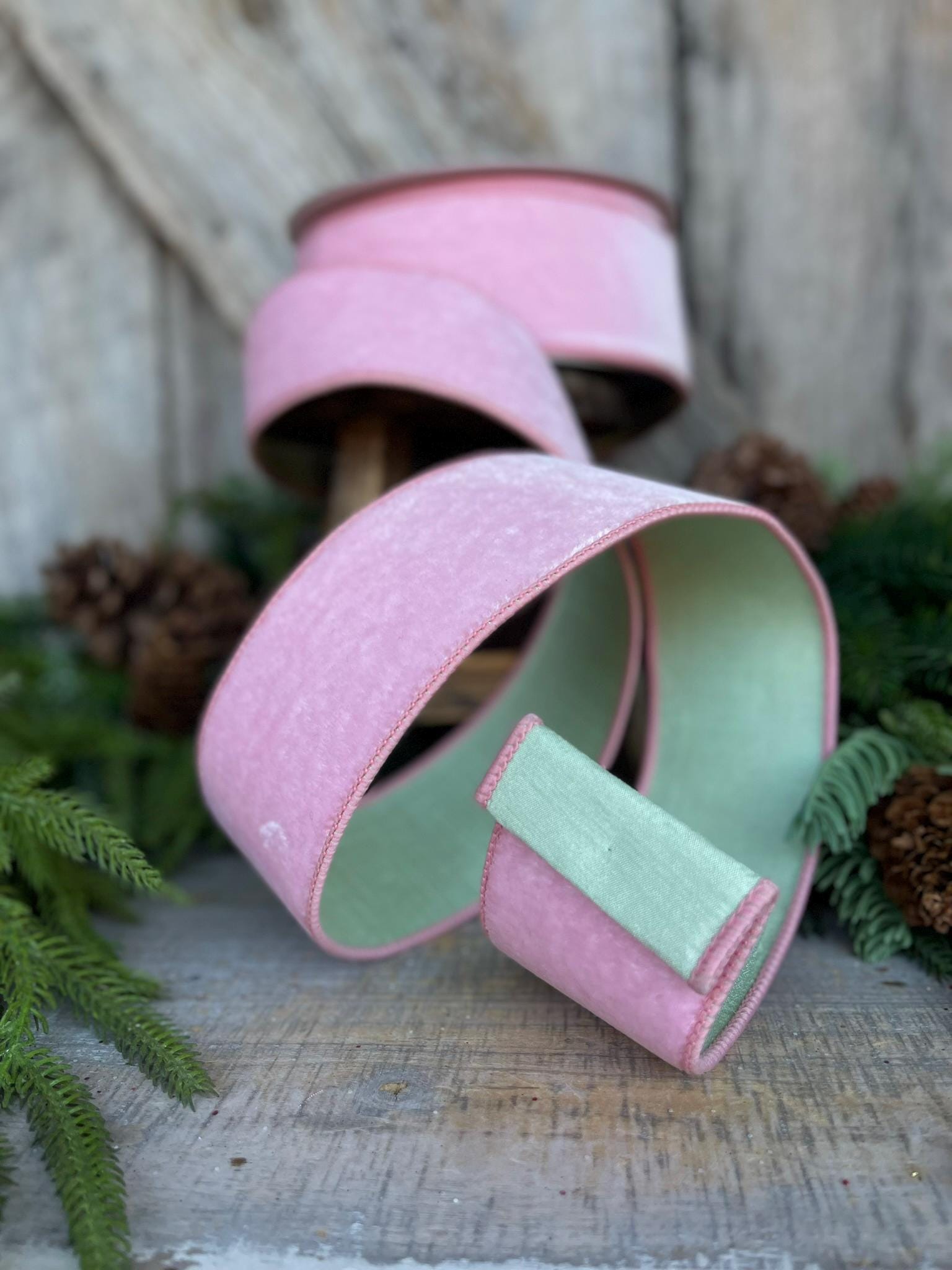 2.5" Pink Mint Green Velvet, Farrisilk Ribbon