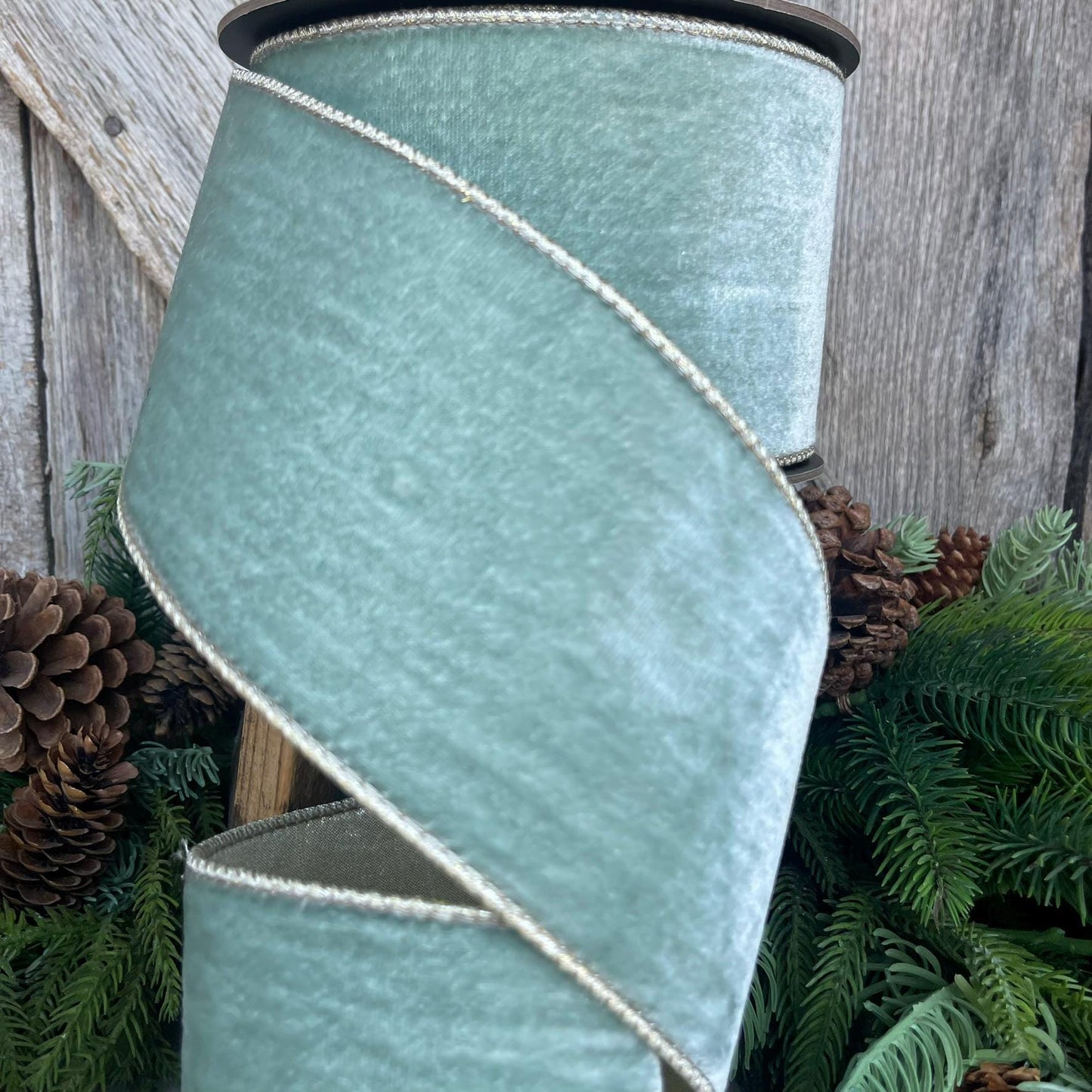 4" Moody Blue Ribbon, Aqua Celadon Velvet