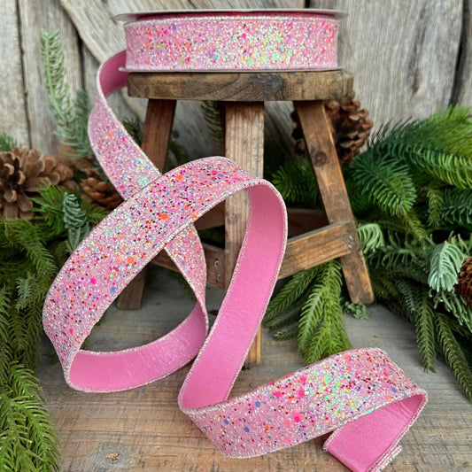 1" Pink Fairy Dust Ribbon, Farrisilk Ribbon