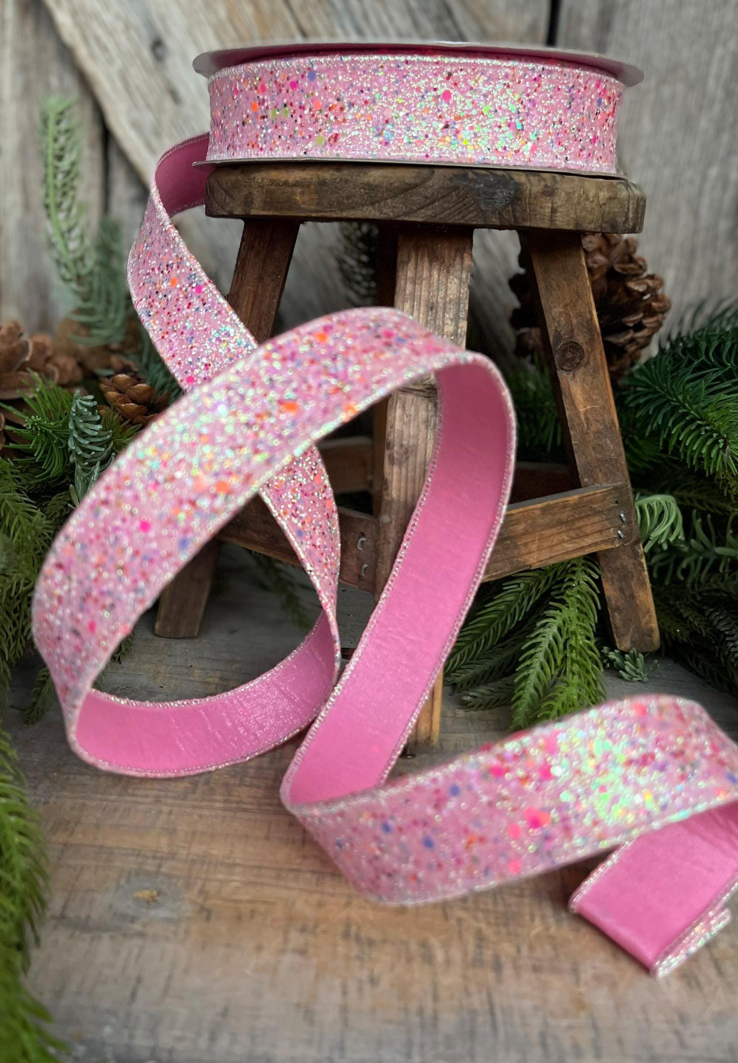 1" Pink Fairy Dust Ribbon, Farrisilk Ribbon