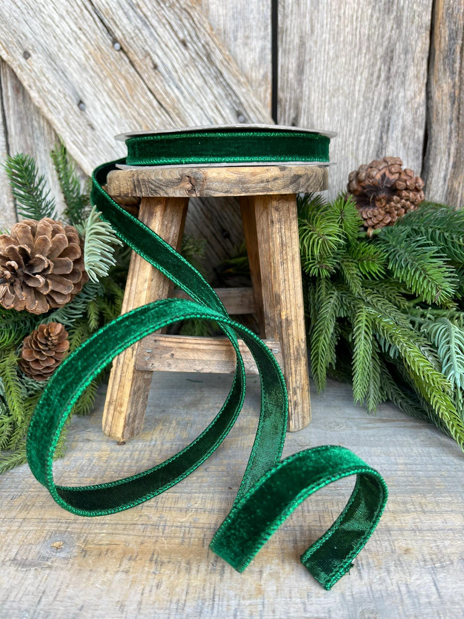 3/4" Emerald Green Velvet Ribbon, Farrisilk Ribbon