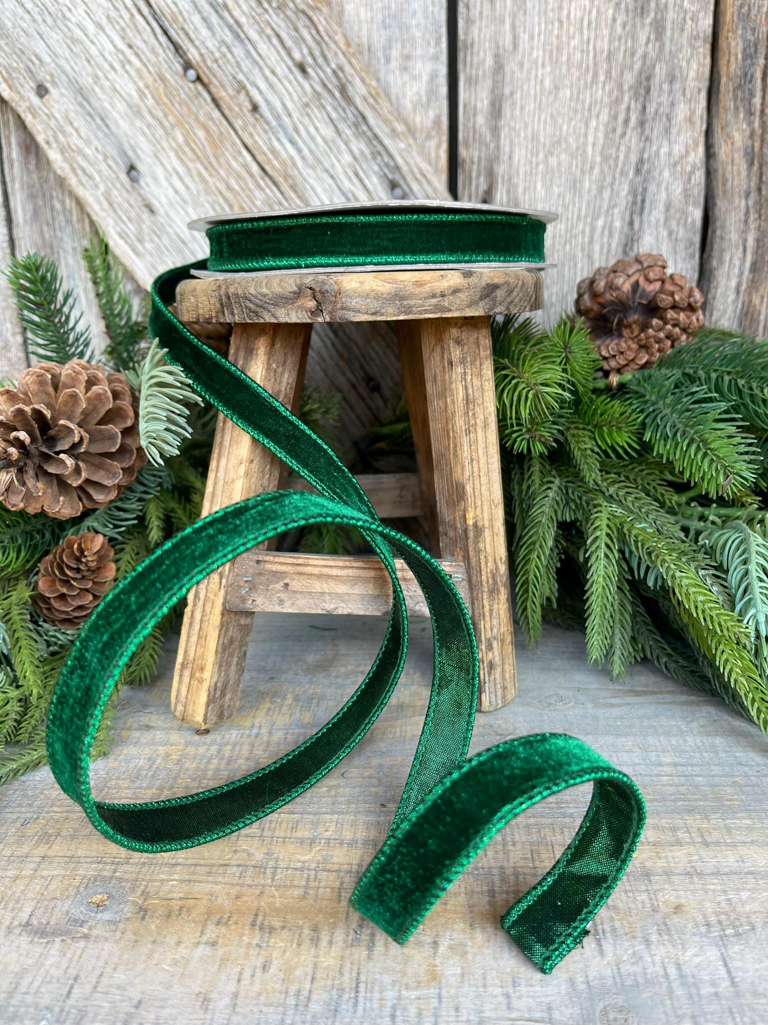 3/4" Emerald Green Velvet Ribbon, Farrisilk Ribbon