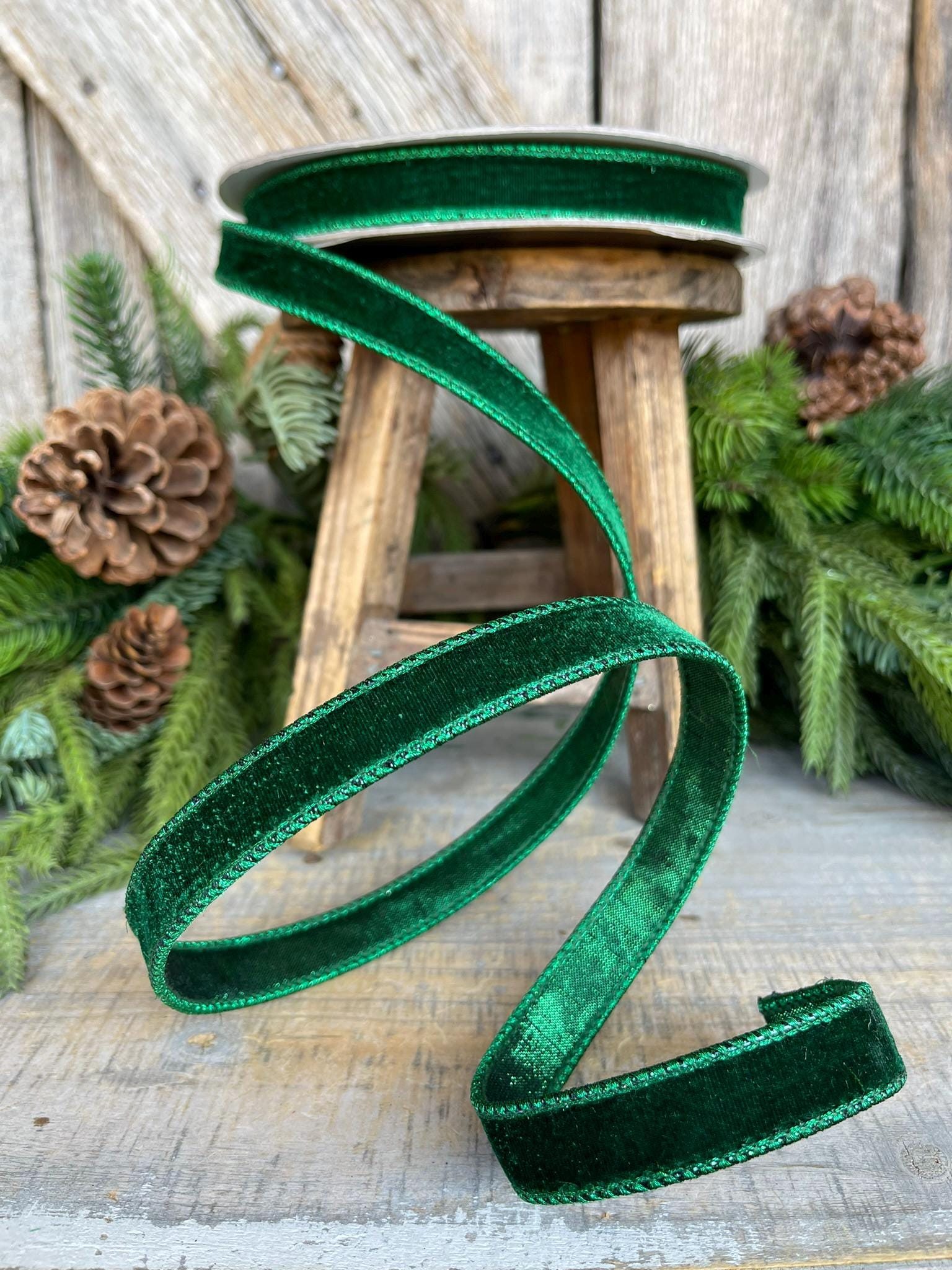 3/4" Emerald Green Velvet Ribbon, Farrisilk Ribbon