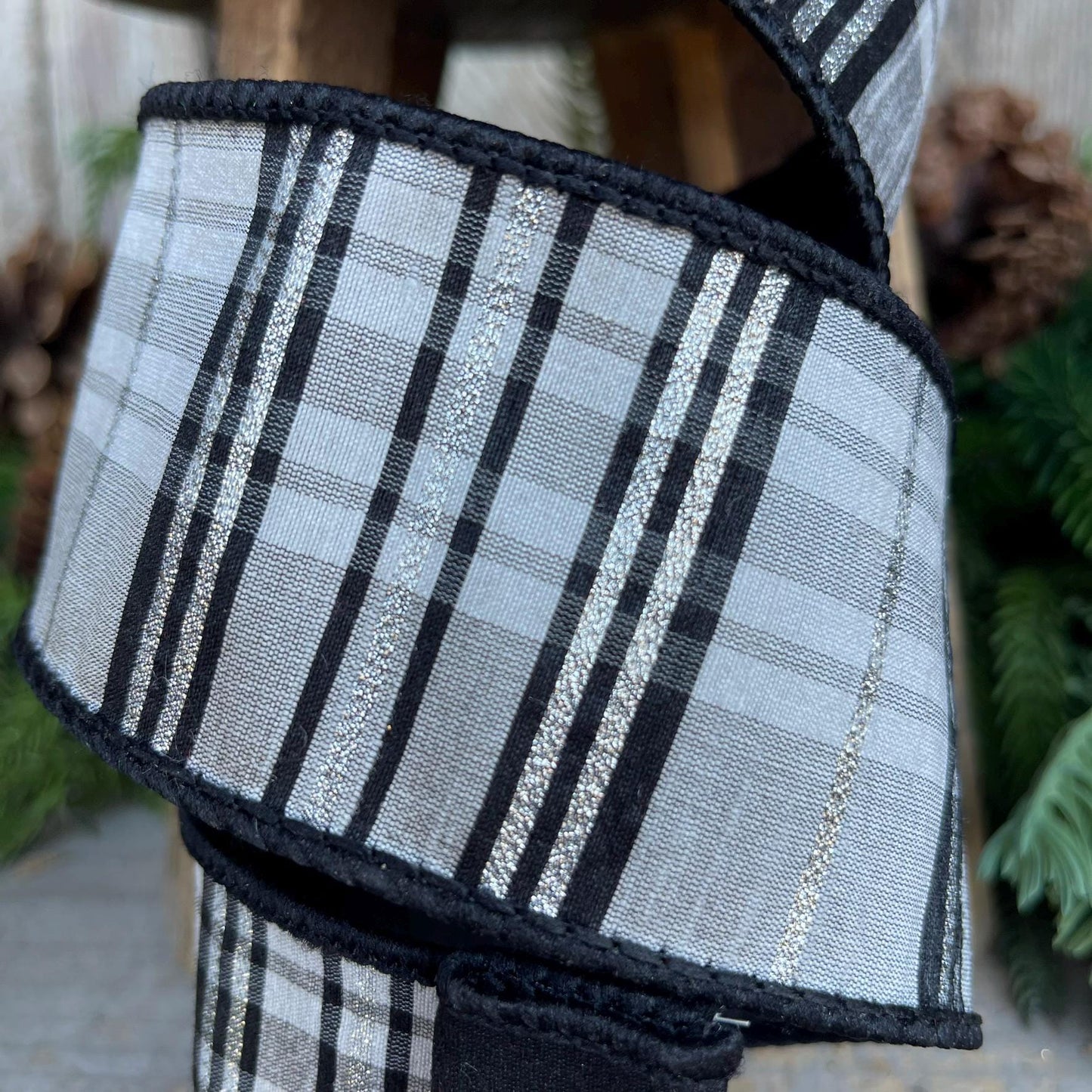 2.5" Black WhitePlaid Ribbon, Farrisilk Ribbon, Designer Ribbon, Black White Ribbon, Preppy Plaid, Christmas Ribbon, RK632-92