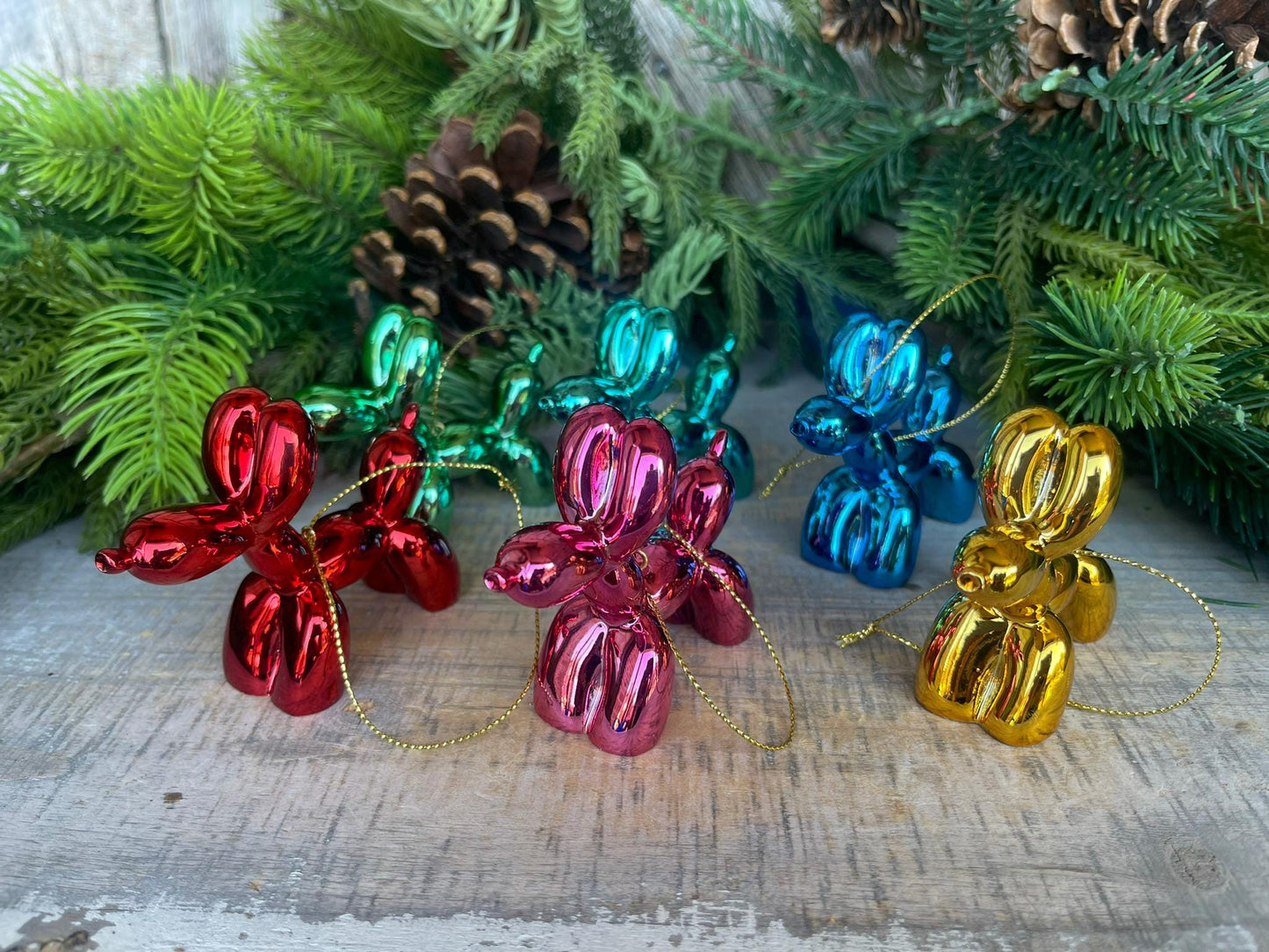 3" Balloon Dog Ornament Set, Christmas Ornament