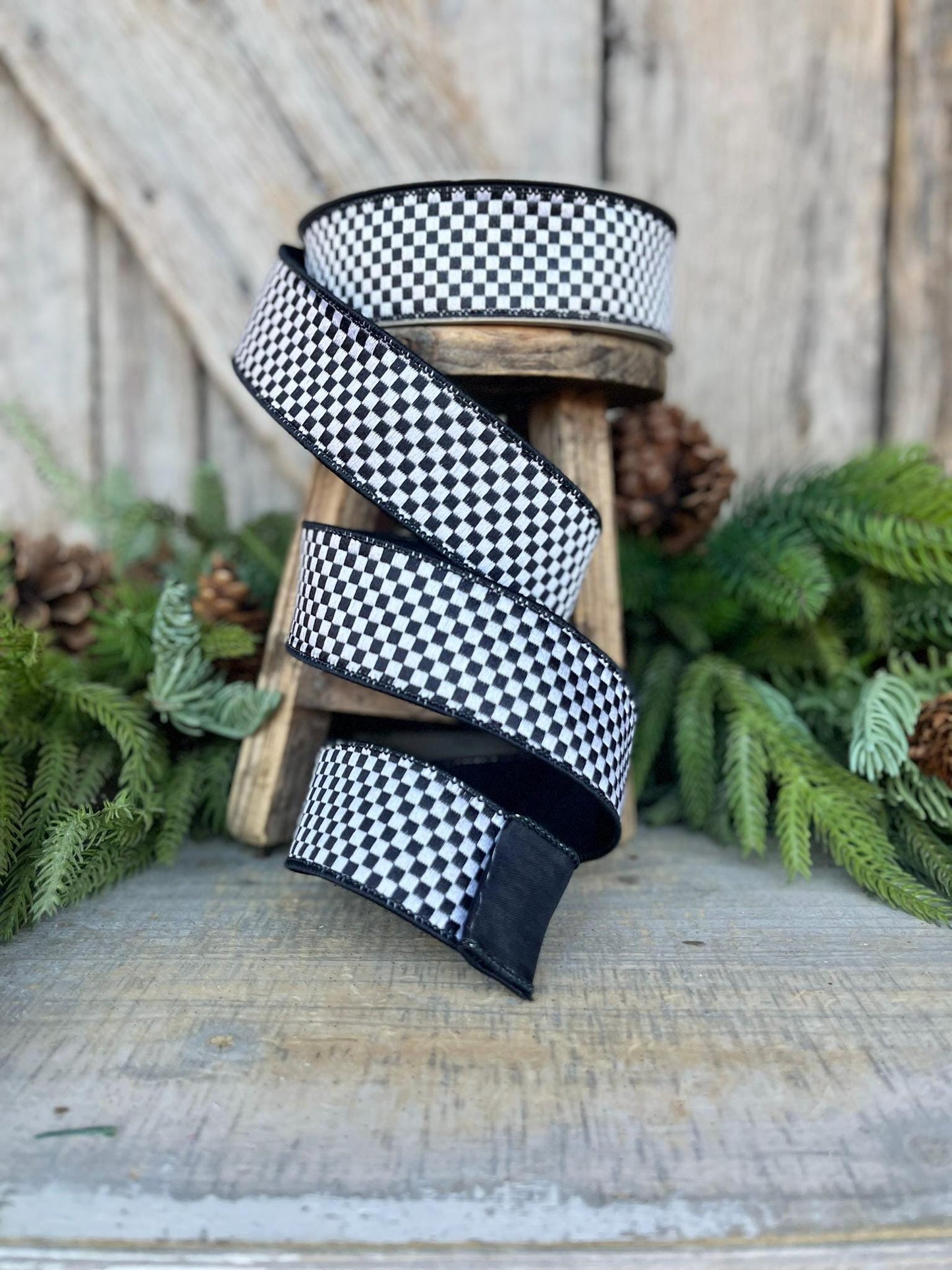 1.5" Black White Checks Ribbon, Farrisilk Ribbon