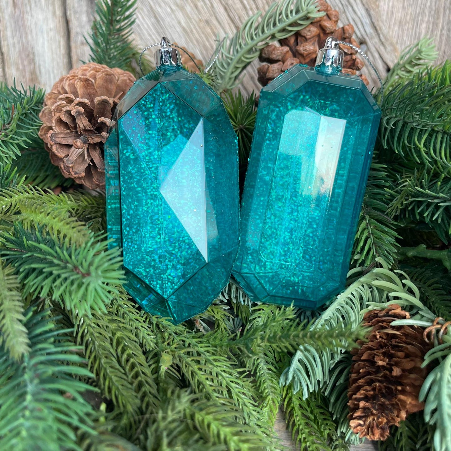 4" Turquoise Jewel Ornaments, Teal Ornaments