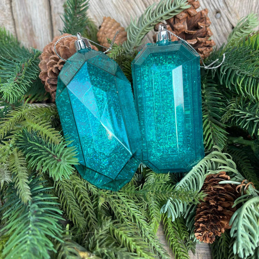 4" Turquoise Jewel Ornaments, Teal Ornaments