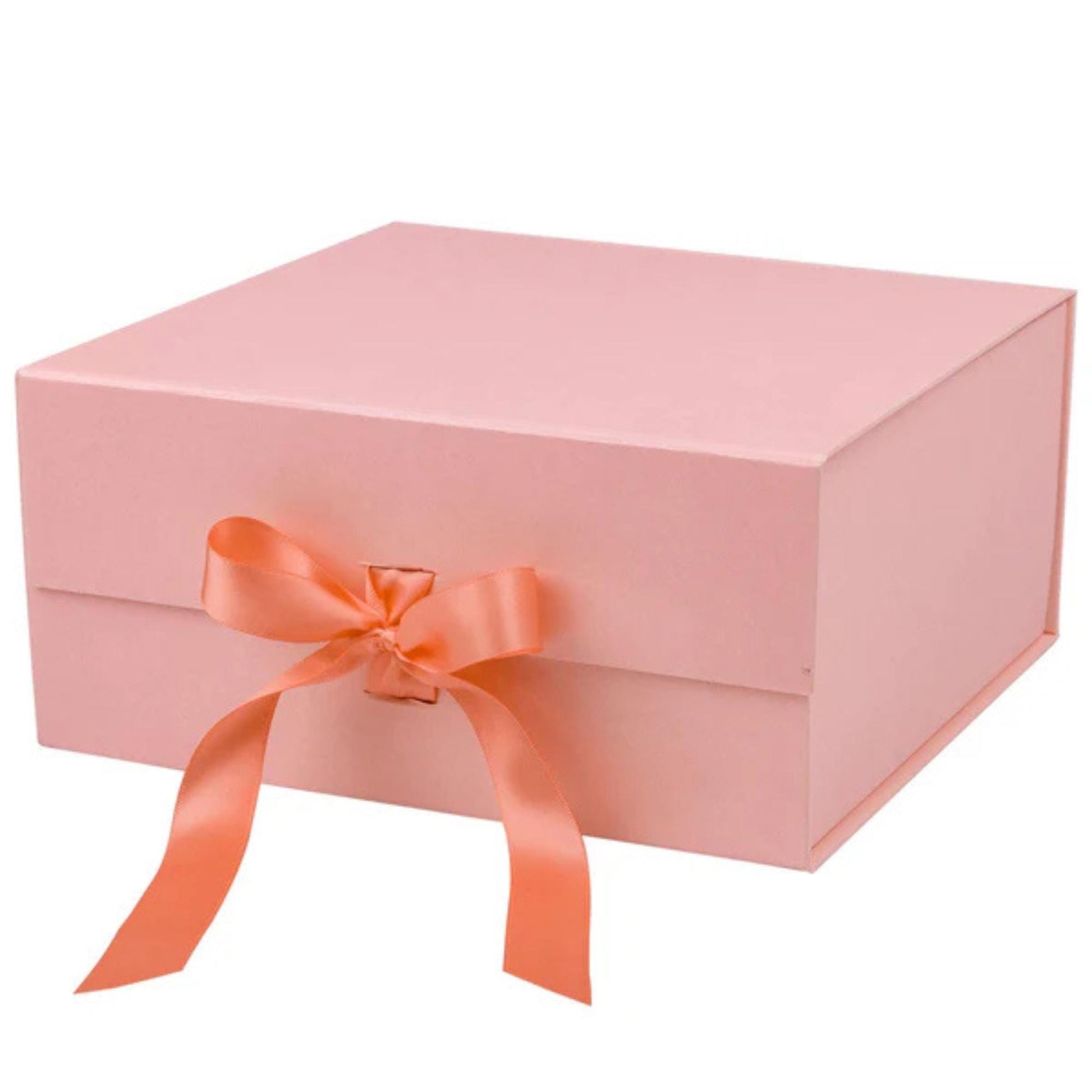 8" x 8" x 4" Pink Collapsable Gift Box w/ Satin Ribbon & Magnetic Square Flap Lid | Pink