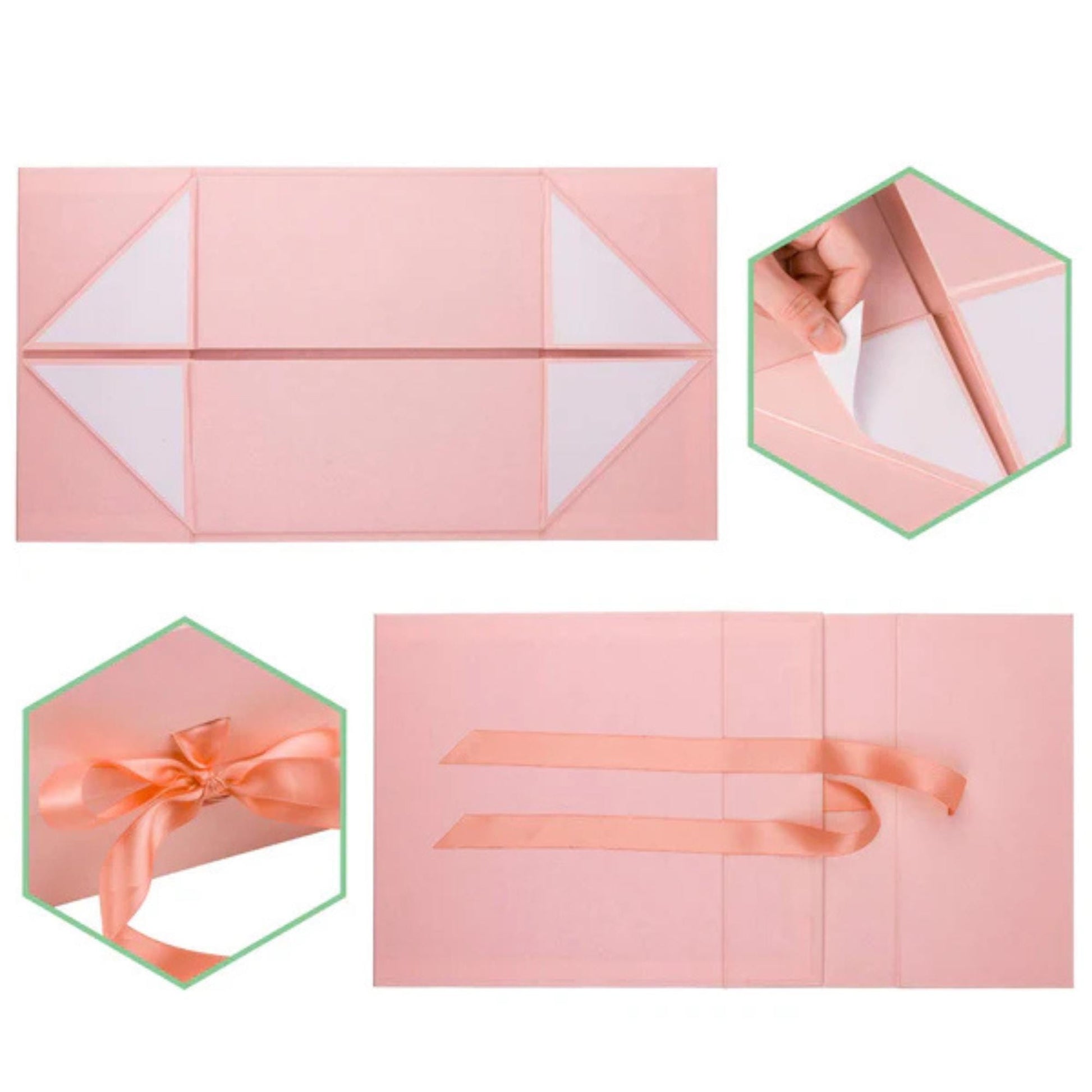 8" x 8" x 4" Pink Collapsable Gift Box w/ Satin Ribbon & Magnetic Square Flap Lid | Pink