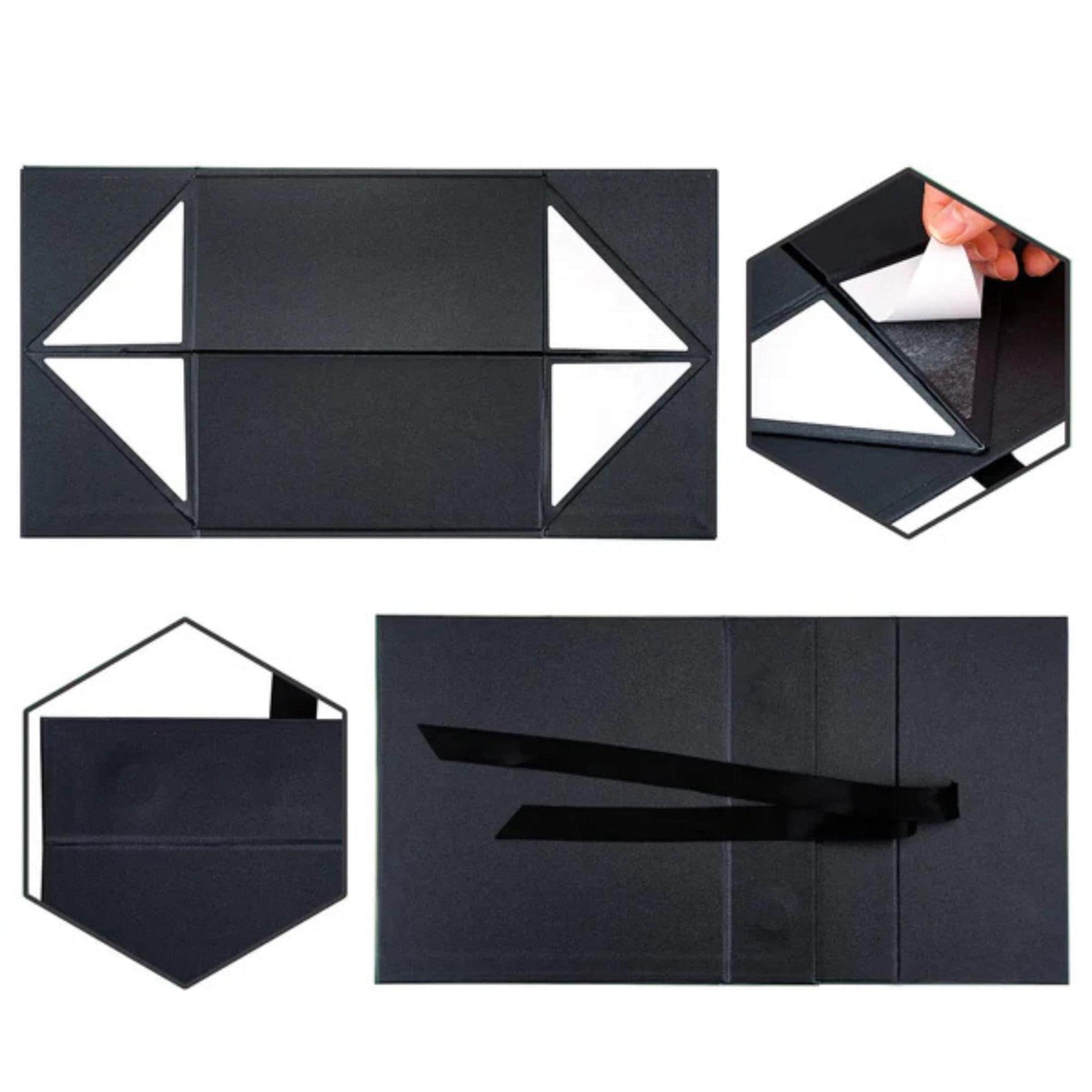 8" x 8" x 4" Black Collapsable Gift Box w/ Satin Ribbon & Magnetic Square Flap Lid | Black