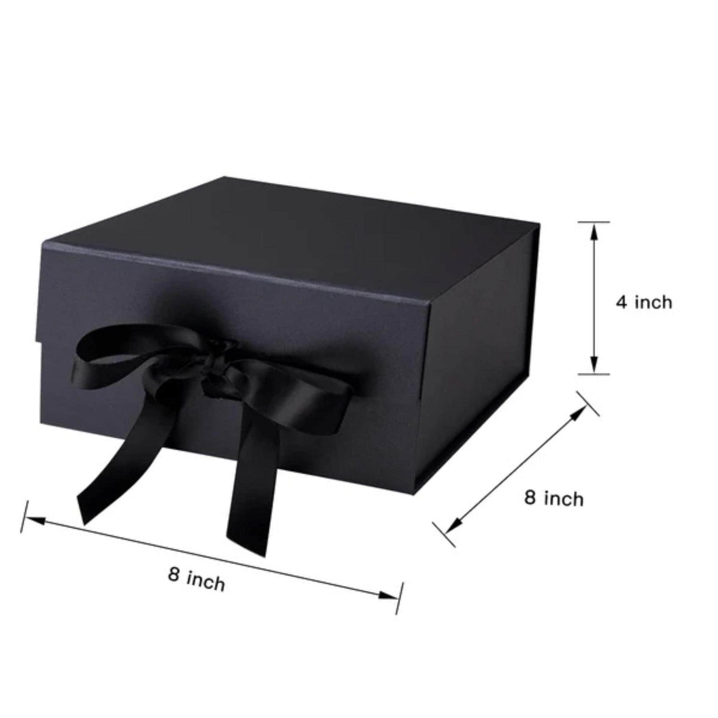 8" x 8" x 4" Black Collapsable Gift Box w/ Satin Ribbon & Magnetic Square Flap Lid | Black