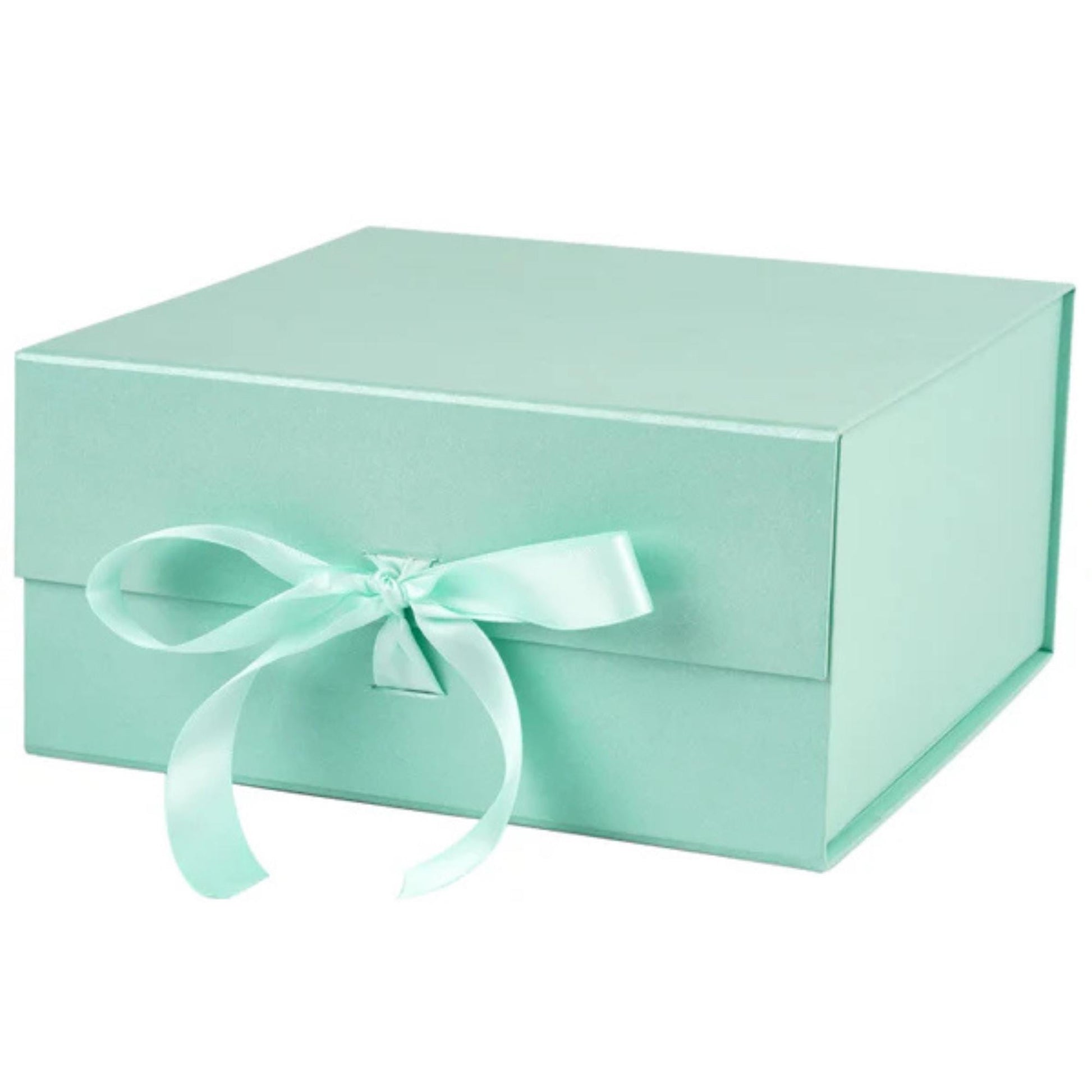 8" x 8" x 4" Tiffany Blue Collapsable Gift Box w/ Satin Ribbon & Magnetic Square Flap Lid | Mint