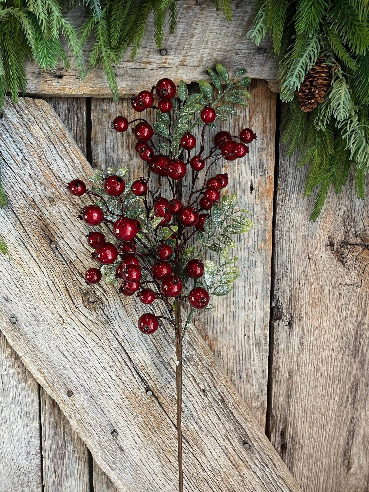 31" Red Burgundy Berry Spray, Christmas Berry Spray