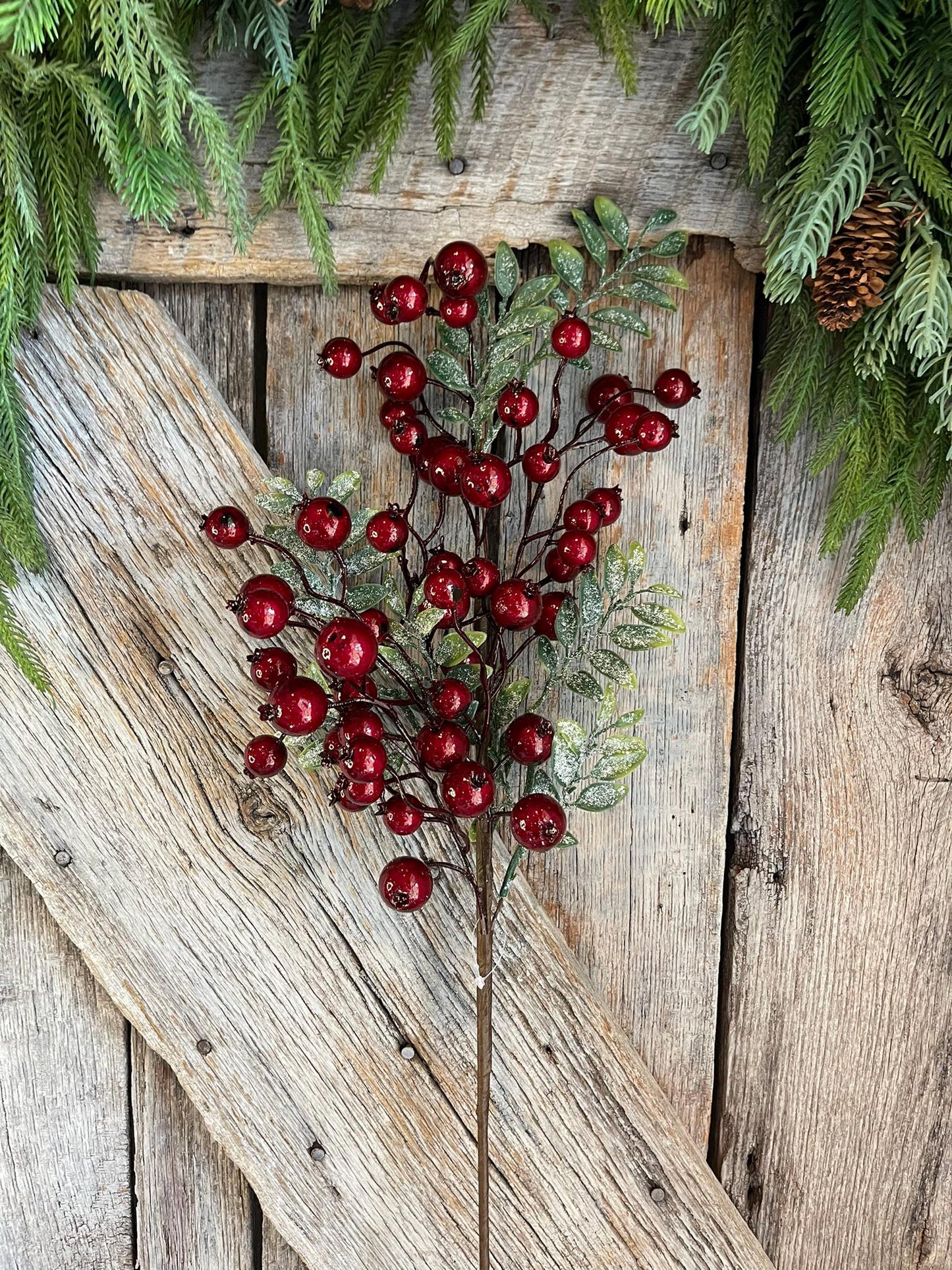 31" Red Burgundy Berry Spray, Christmas Berry Spray