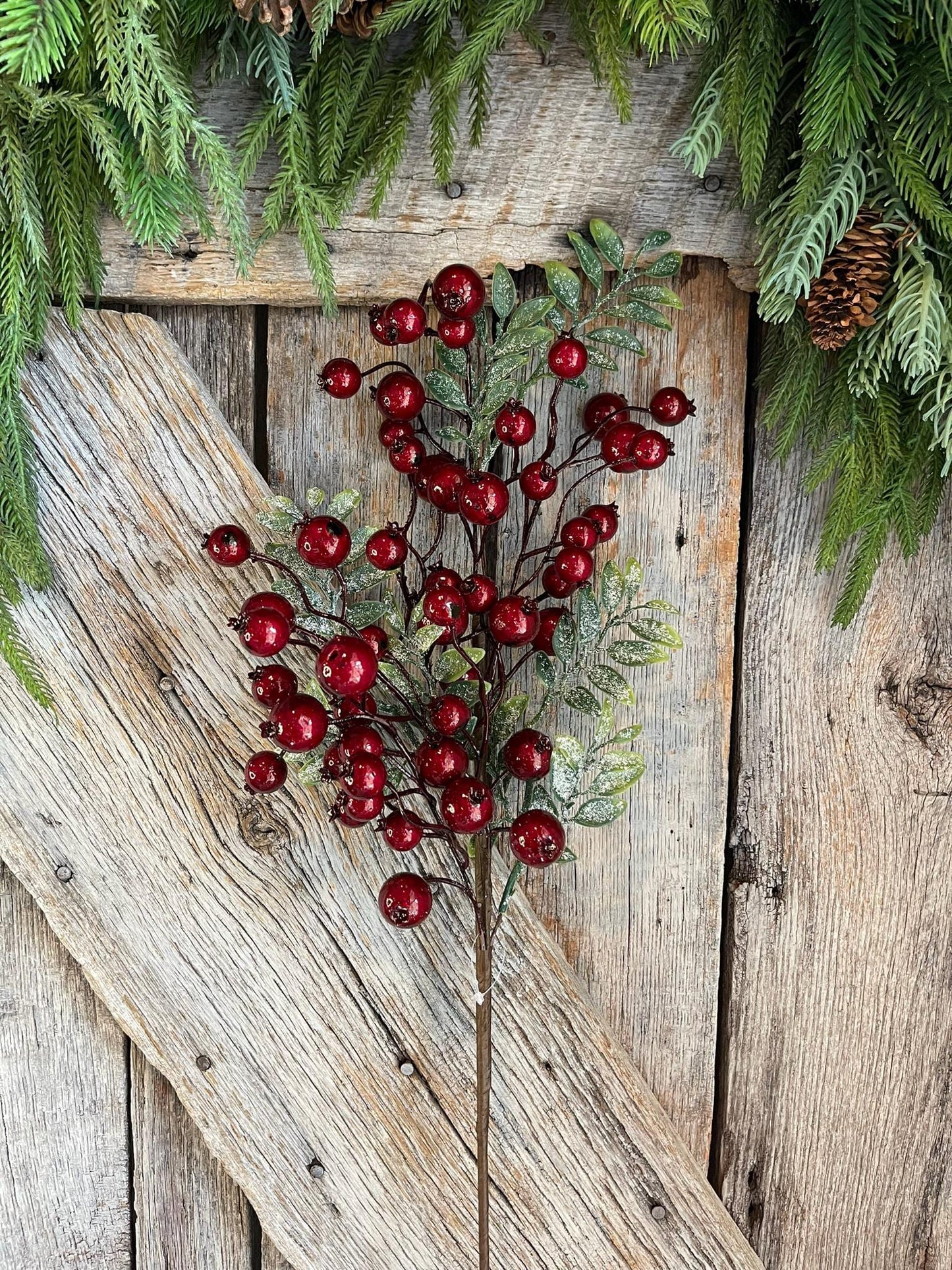 31" Red Burgundy Berry Spray, Christmas Berry Spray