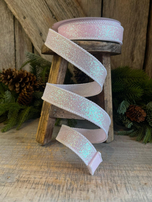 1" White Iridescent Sugar Frost Ribbon, Farrisilk Ribbon, White Glitter Ribbon, Iridescent Ribbon, Designer Ribbon, White Ribbon, RS127-44