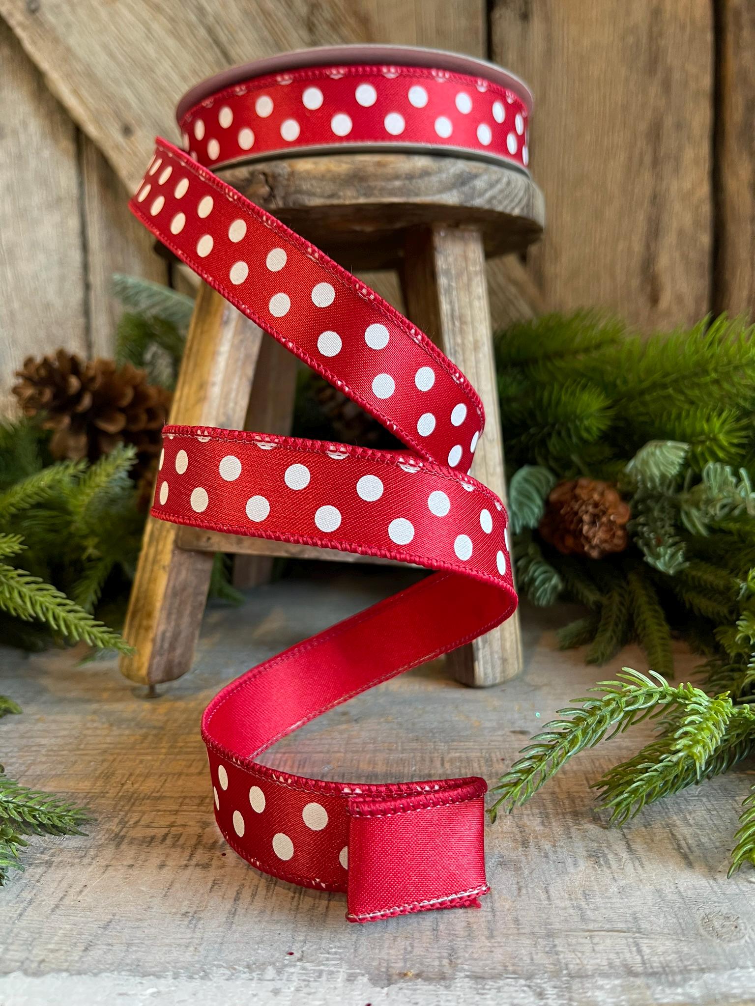 1" Red and White Polka dot ribbon, Farrislk Mini Dots