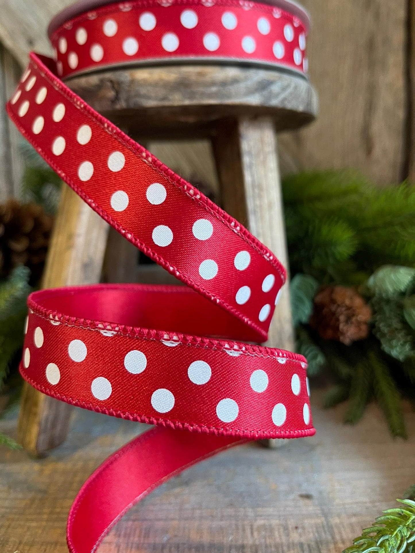 1" Red and White Polka dot ribbon, Farrislk Mini Dots