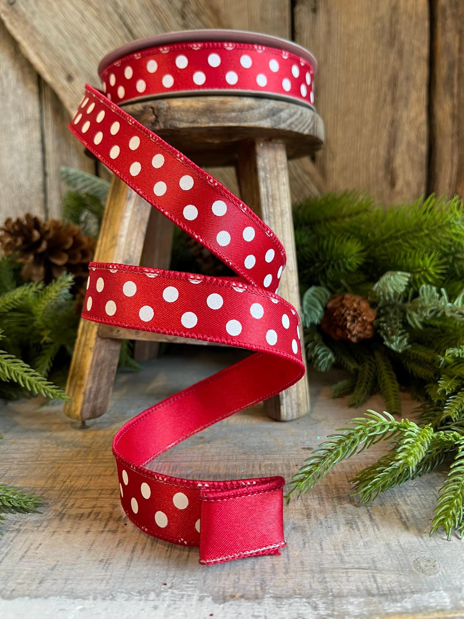 1" Red and White Polka dot ribbon, Farrislk Mini Dots