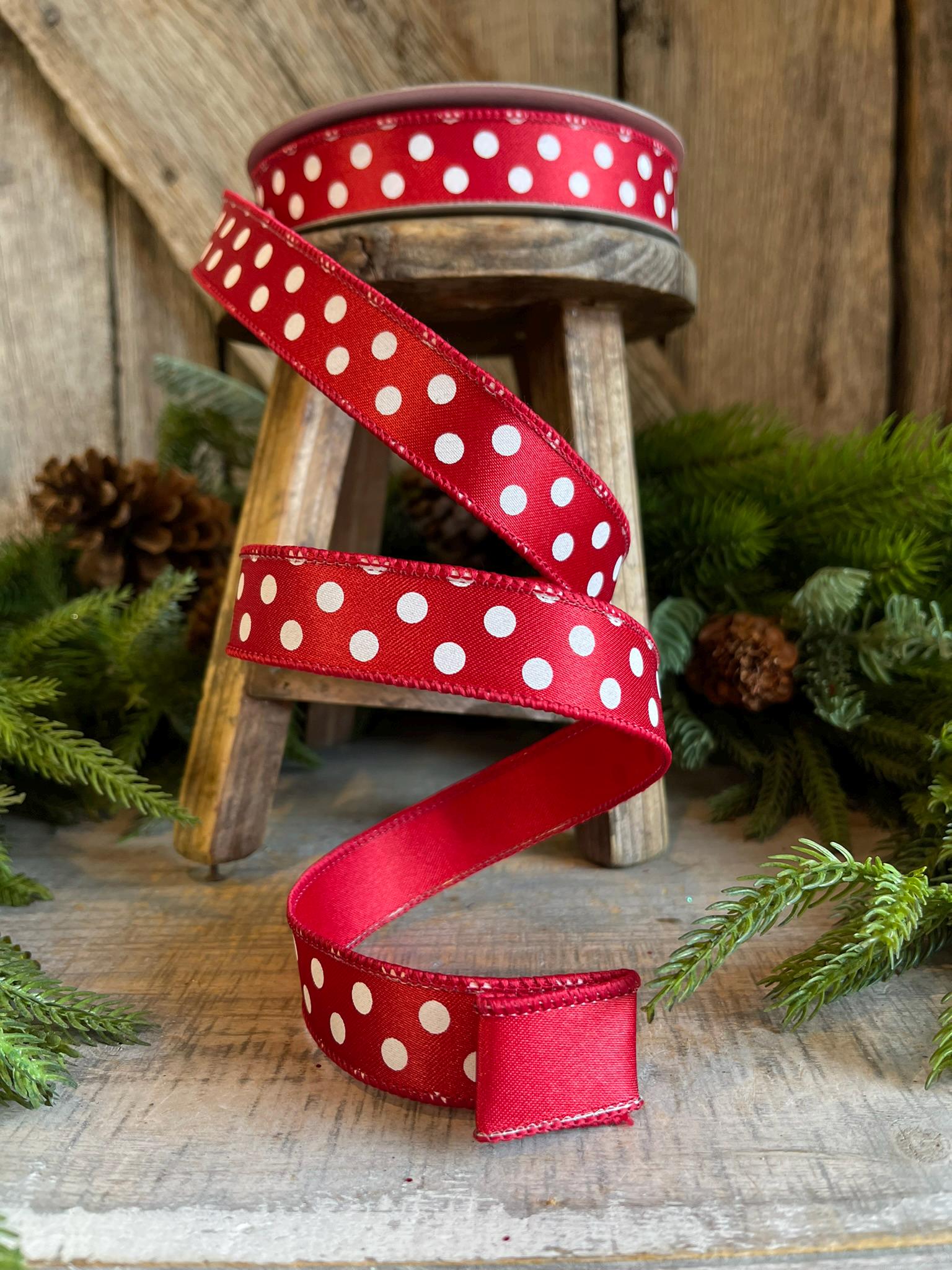 1" Red and White Polka dot ribbon, Farrislk Mini Dots