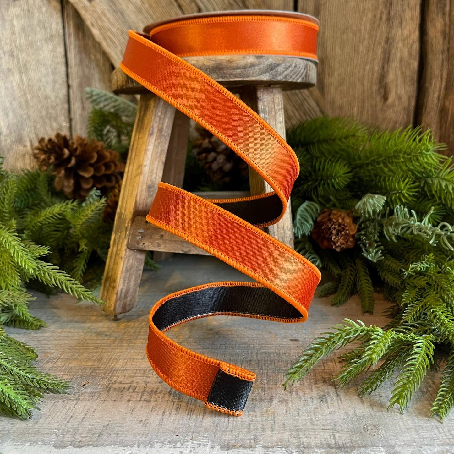 1" Orange Black Satin Ribbon, Farrisilk Ribbon