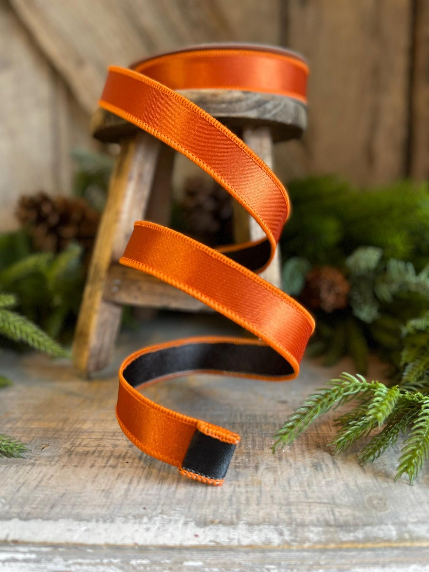 1" Orange Black Satin Ribbon, Farrisilk Ribbon