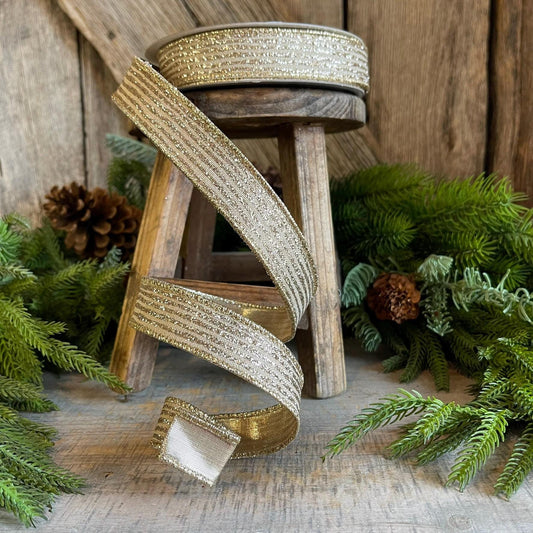 1" Platinum Gold Ribbon, Farrisilk Ribbon, Gold Random Stripes RIbbon, Christmas Tree Ribbon, Ribbon for bows, Wired Ribbon, RS161-51