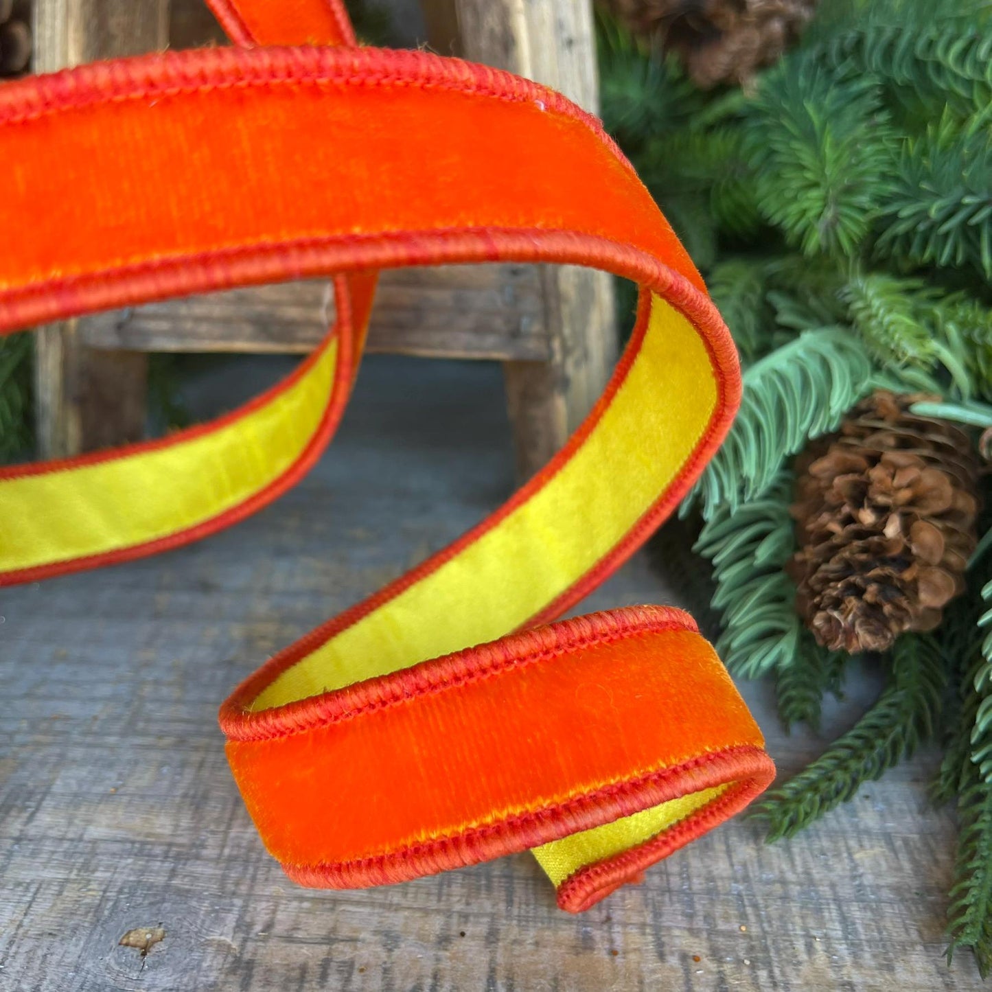 1" Orange Yellow Velvet RIbbon, Farrisilk Ribbon