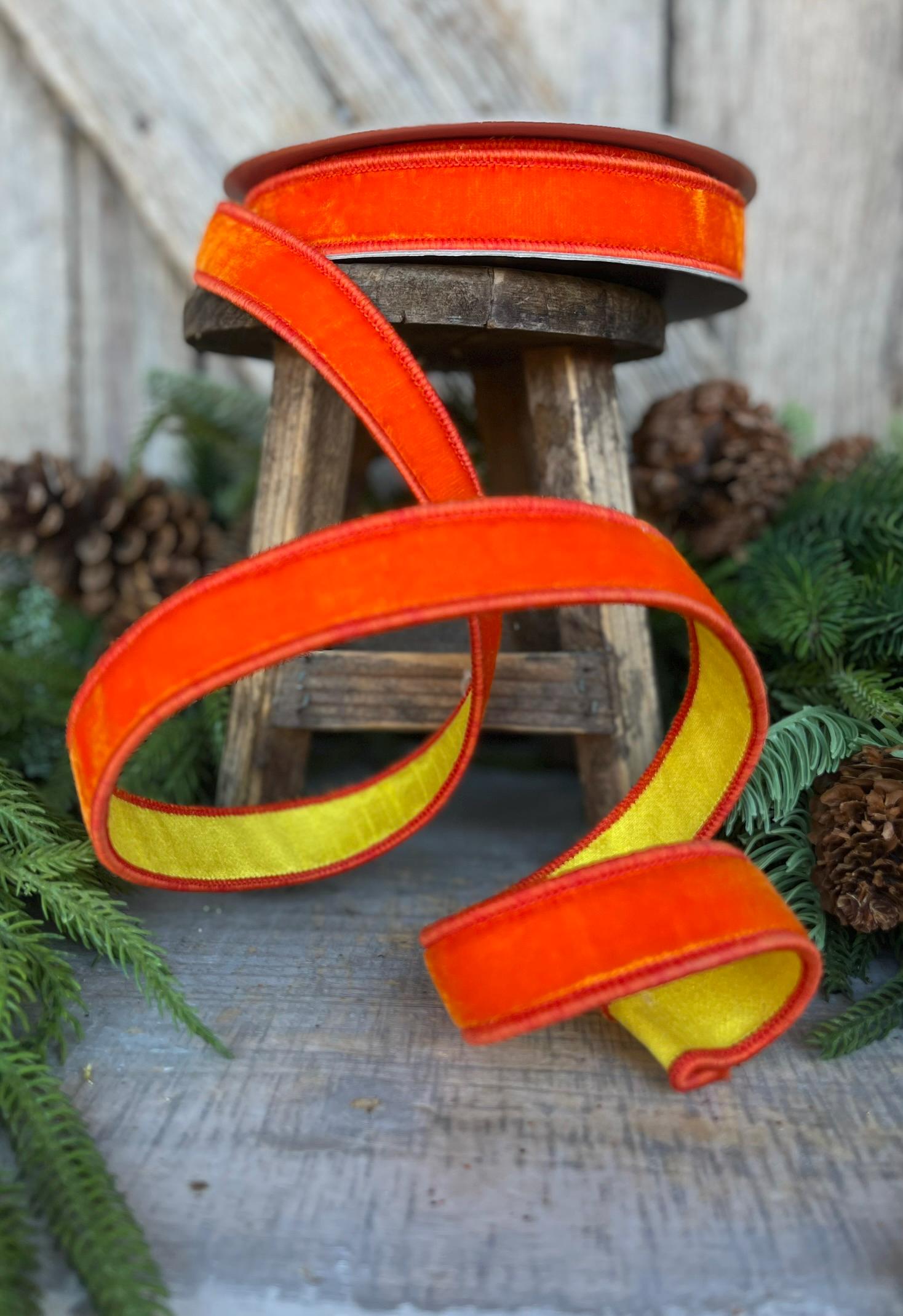 1" Orange Yellow Velvet RIbbon, Farrisilk Ribbon