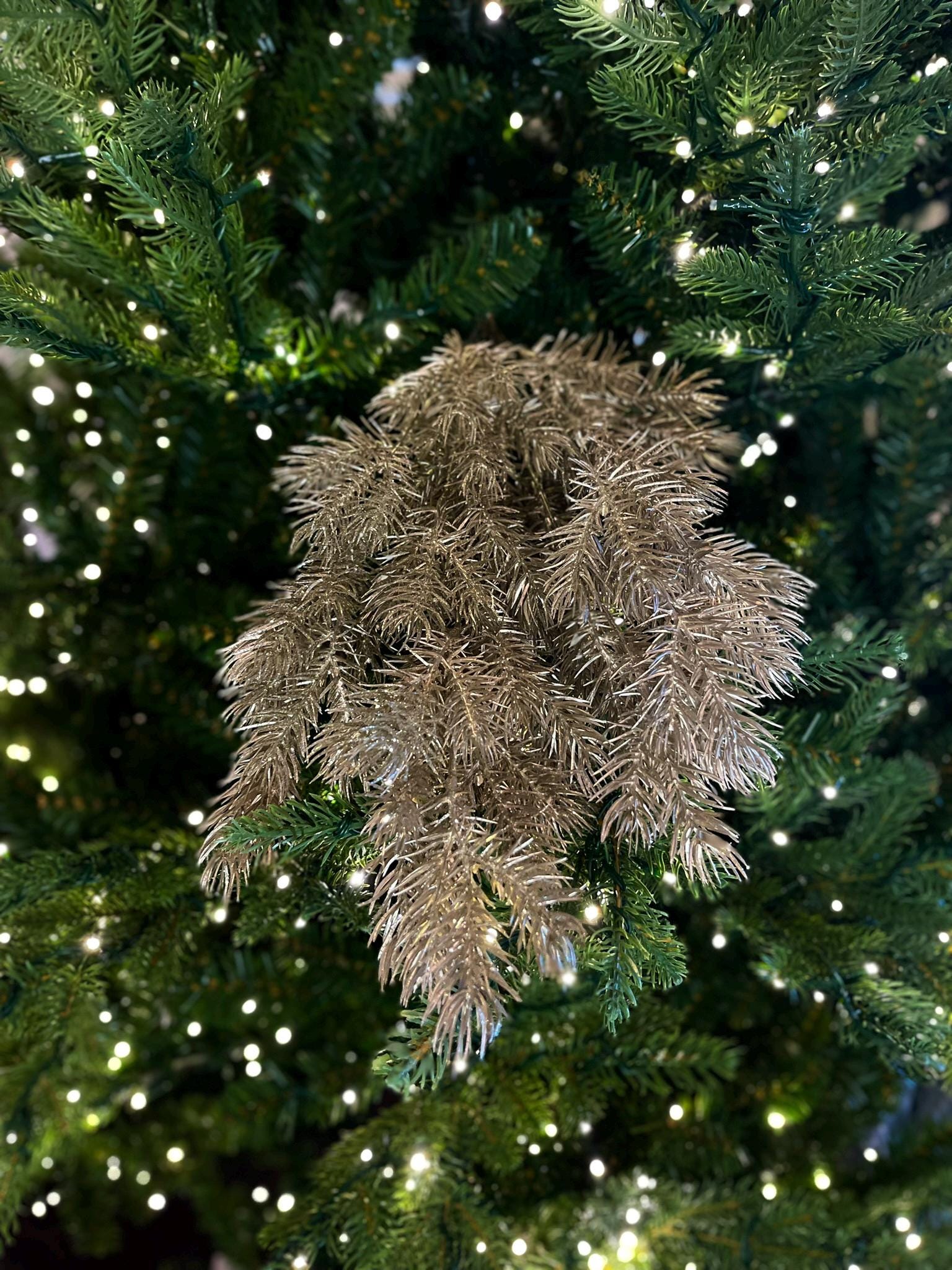 20" Champagne Gold Pine Bush, Gold Christmas SPray