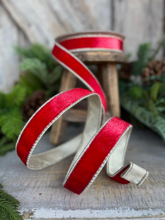 1" Red Velvet Sheen Ribbon, Farrisilk Ribbon