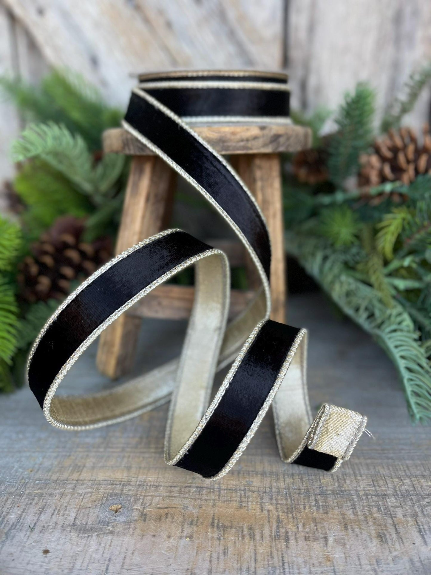 1" Black Satin Velvet Ribbon, Farrisilk Ribbon