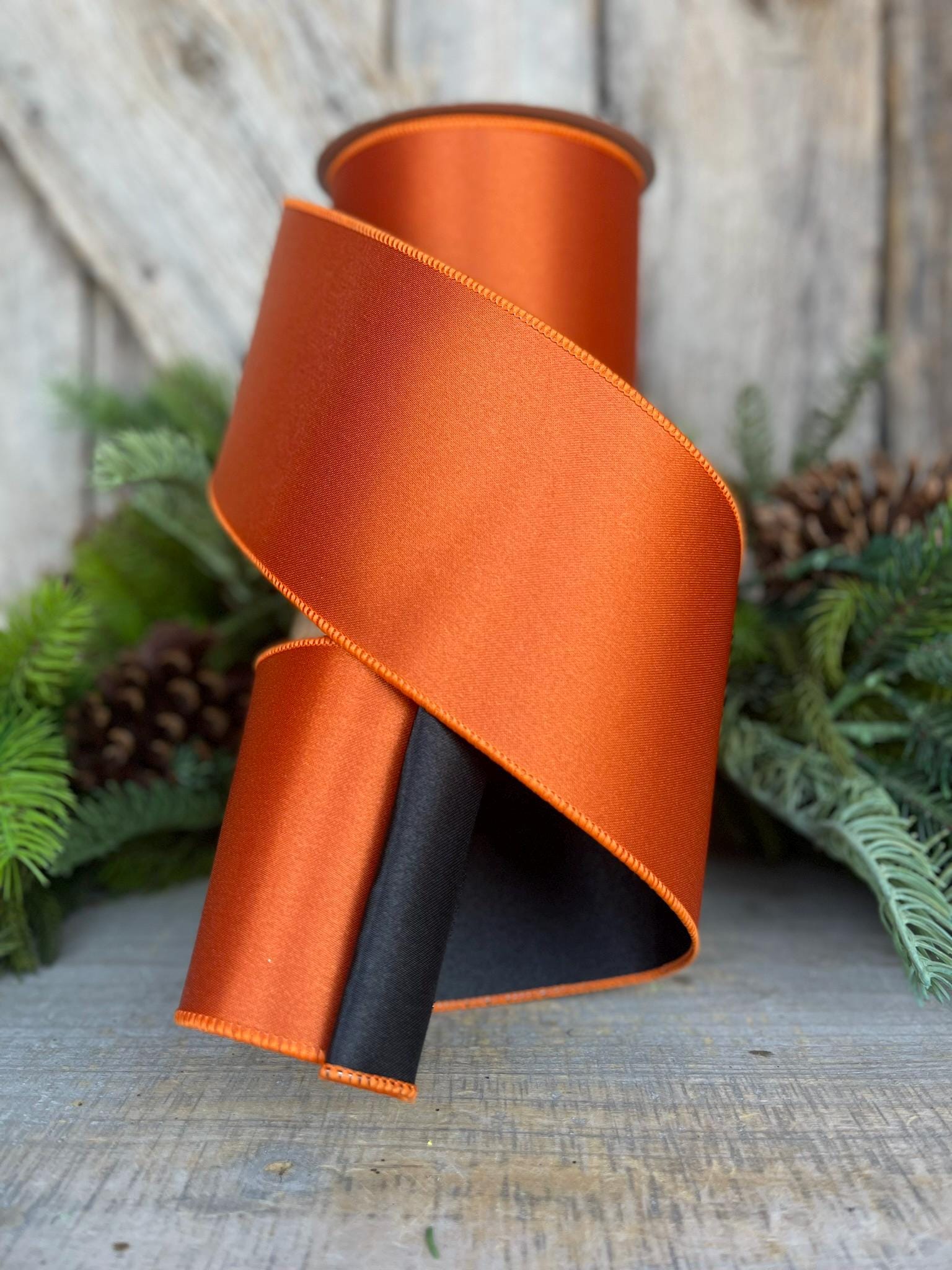 4" Orange Black Satin Ribbon, Farrisilk Ribbon