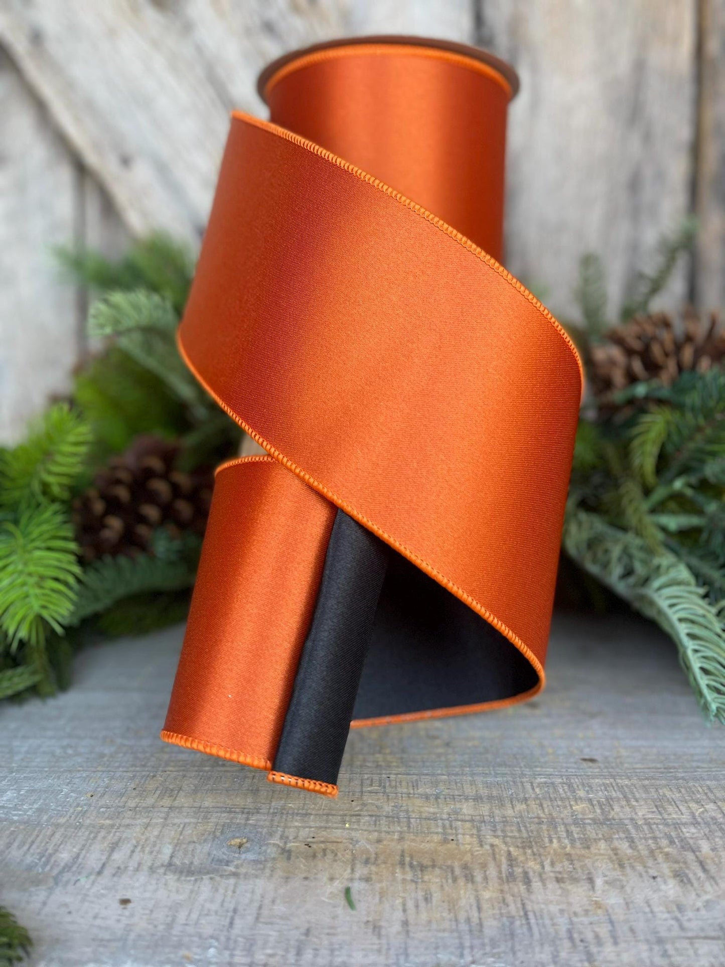 4" Orange Black Satin Ribbon, Farrisilk Ribbon