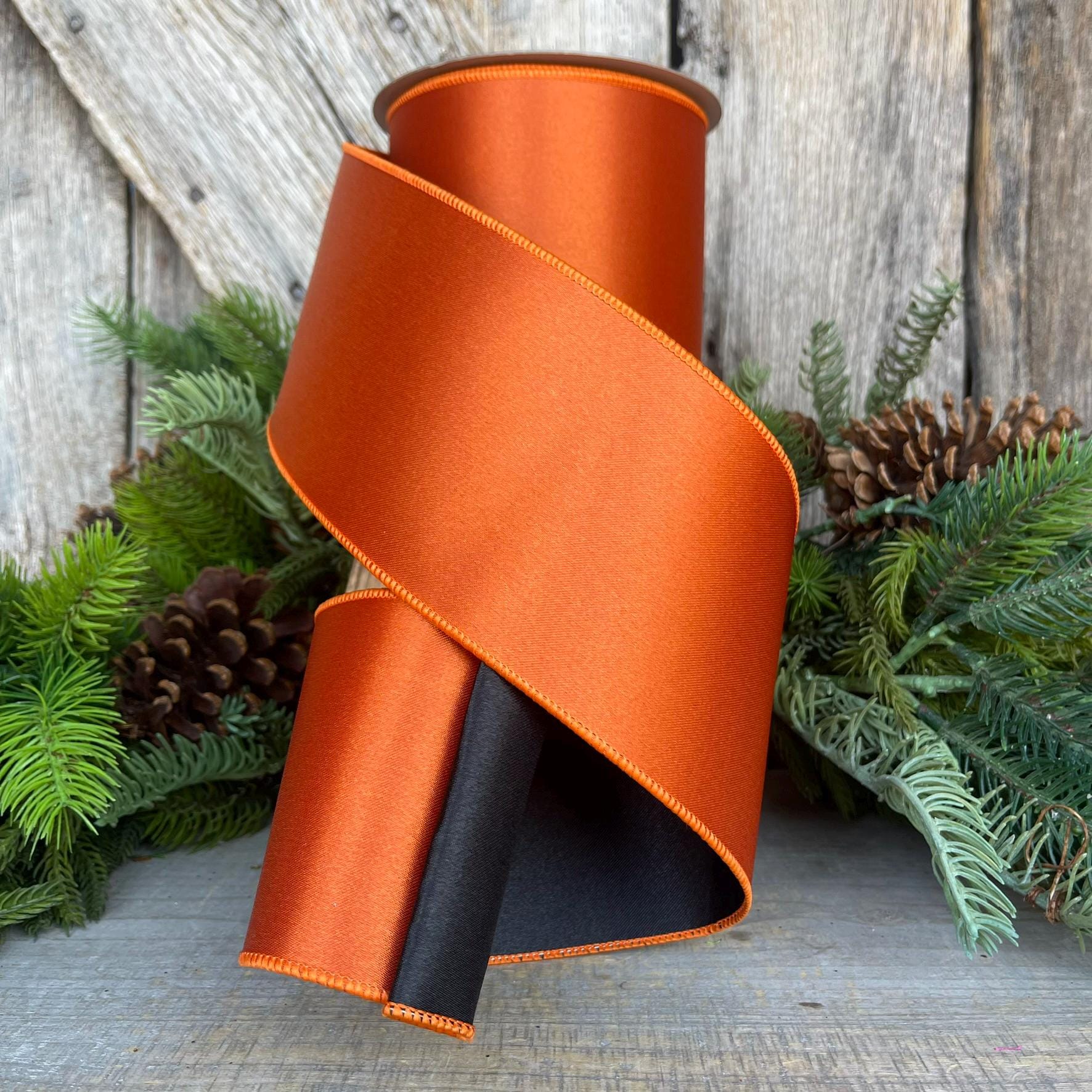 4" Orange Black Satin Ribbon, Farrisilk Ribbon