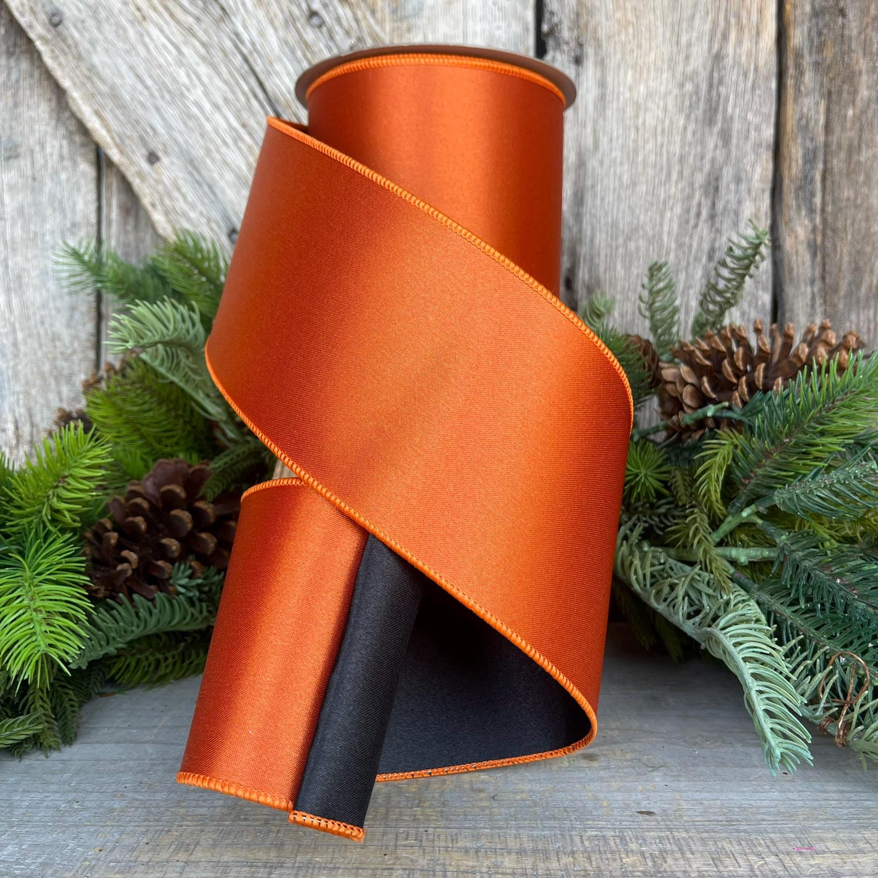 4" Orange Black Satin Ribbon, Farrisilk Ribbon