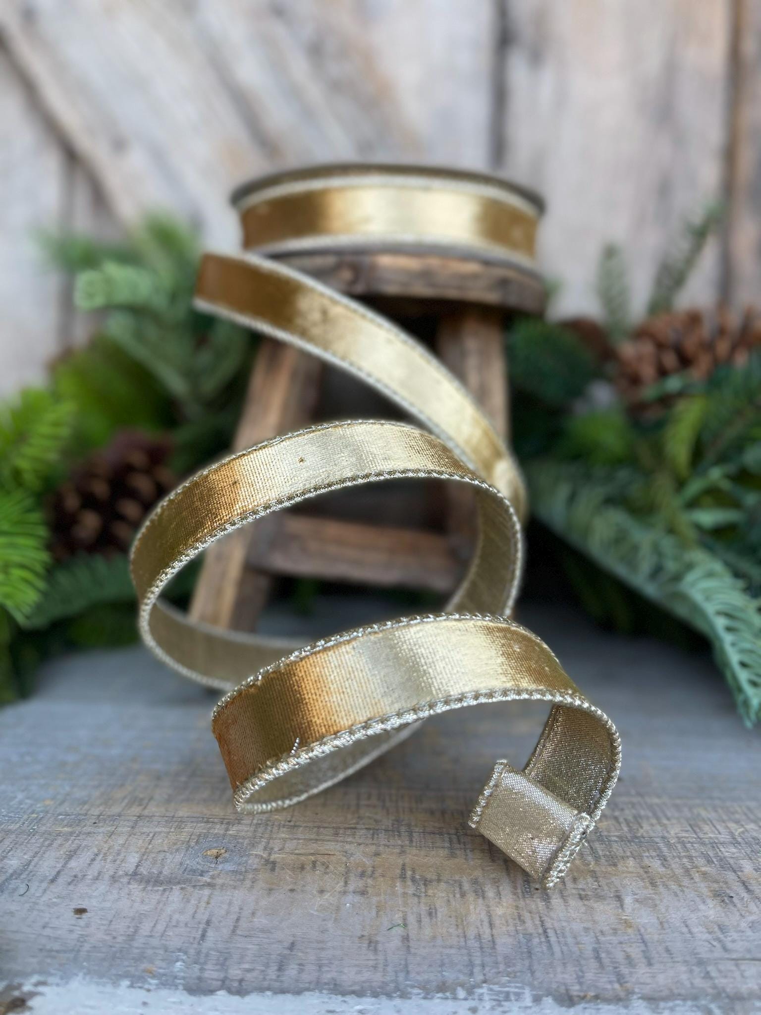 1" Gold Satin Velvet Ribbon, Farrisilk Ribbon, Gold Velvet Ribbon, Christmas RIbbon,Black Platinum Velvet Ribbon,Designer Ribbon, RK661-50