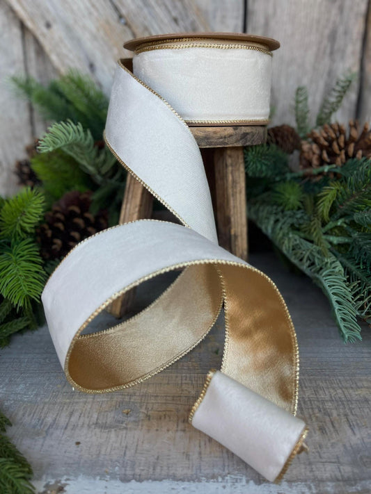 2.5" Ivory Velvet Ribbon, Ivory Ribbon, Cream White Ribbon, Christmas Tree Ribbon, Off White Ribbon, Ivory Wired Ribbon