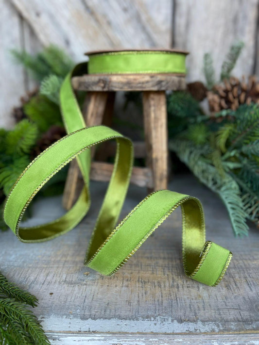 1" Lime Green Velvet Ribbon, Lime Green Velvet Ribbon, Christmas RIbbon, Green Velvet Ribbon, Designer Ribbon,Gift Wrap Ribbon,Christmas