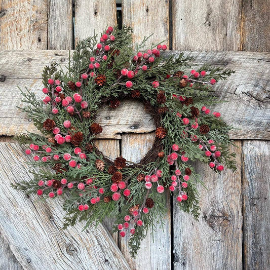 18" Christmas Berry Wreath, Red Sugar Berry Wreath, Pine Wreath, Christmas Front Door, Woodsey Christmas Wreath, Artificial Wreath