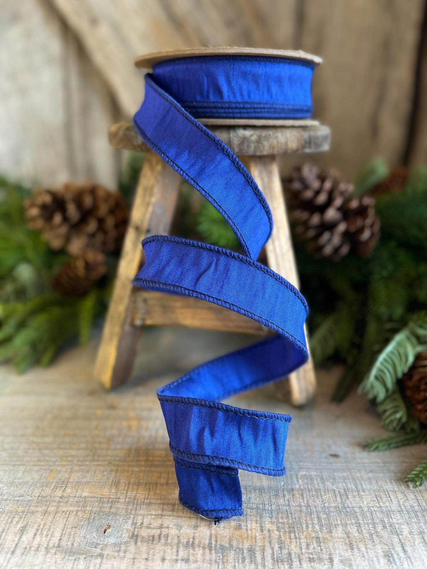 1” Royal Blue Dupioni Ribbon, Christmas Ribbon