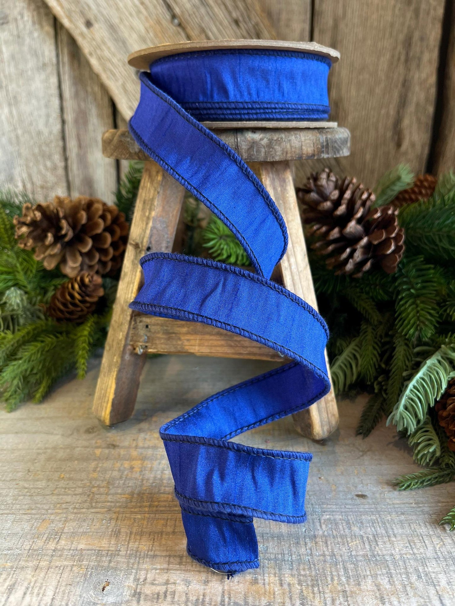 1” Royal Blue Dupioni Ribbon, Christmas Ribbon