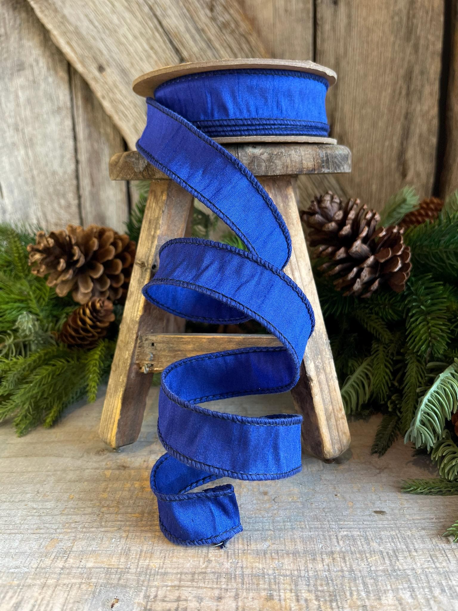 1” Royal Blue Dupioni Ribbon, Christmas Ribbon