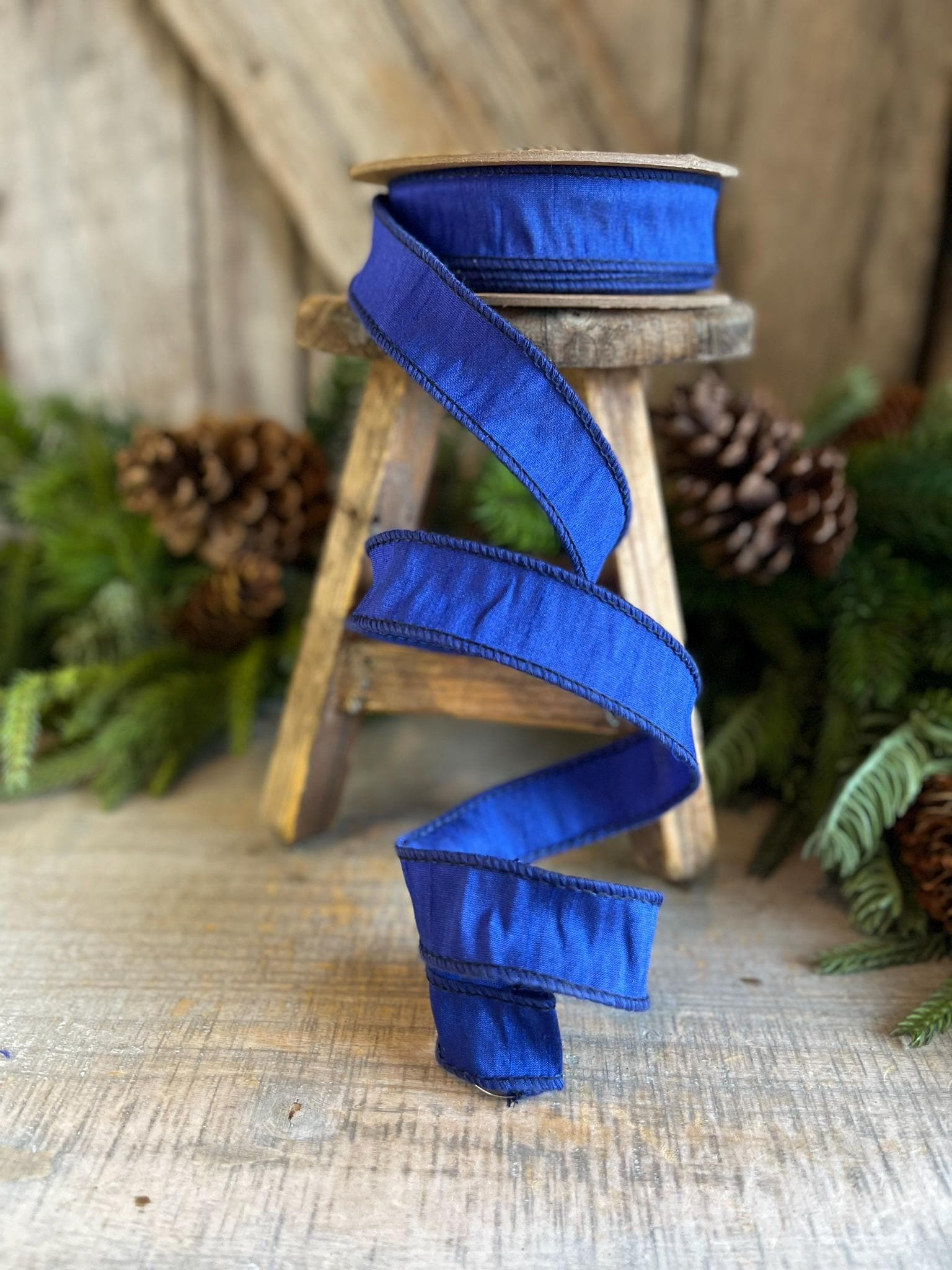 1” Royal Blue Dupioni Ribbon, Christmas Ribbon