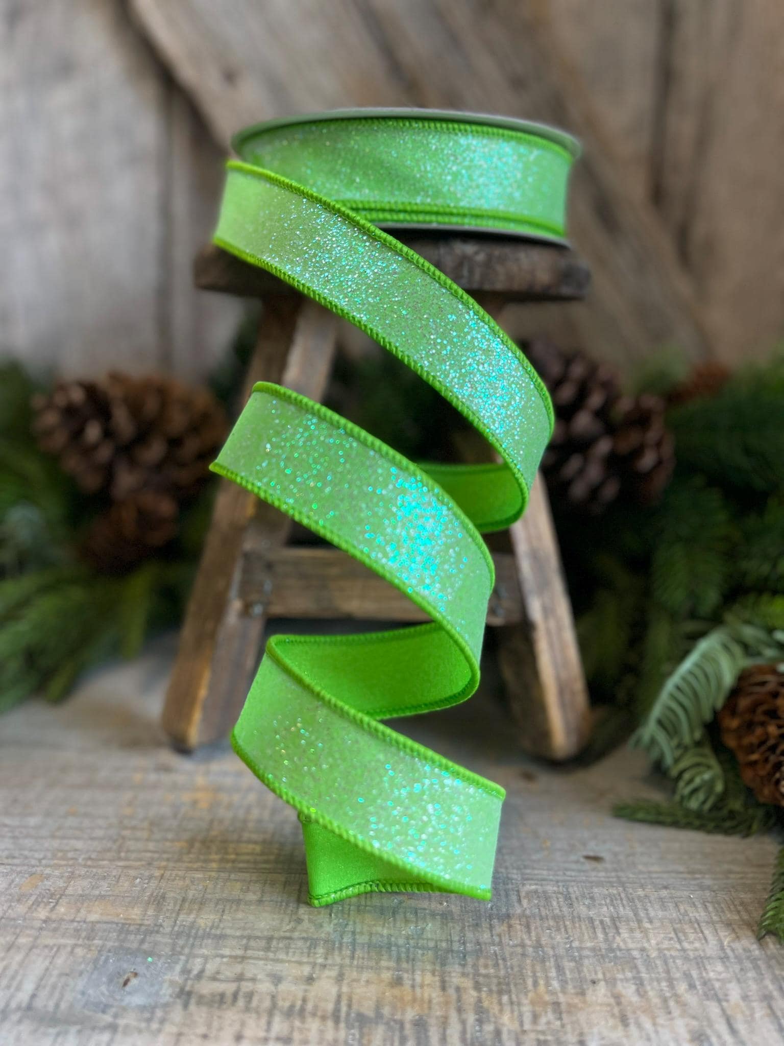 1" Lime Green Sugar Frost Ribbon, Farrisilk Ribbon