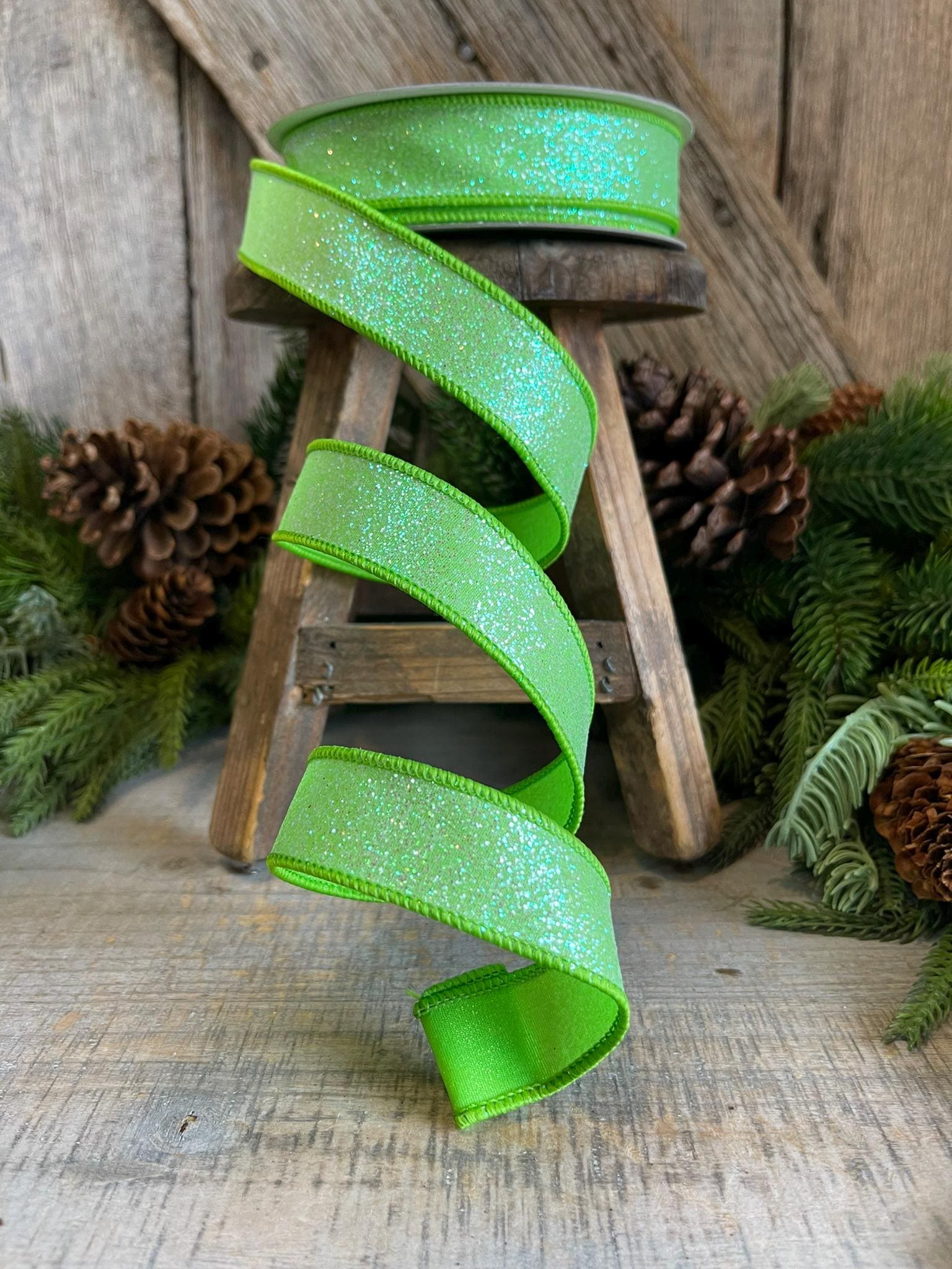 1" Lime Green Sugar Frost Ribbon, Farrisilk Ribbon