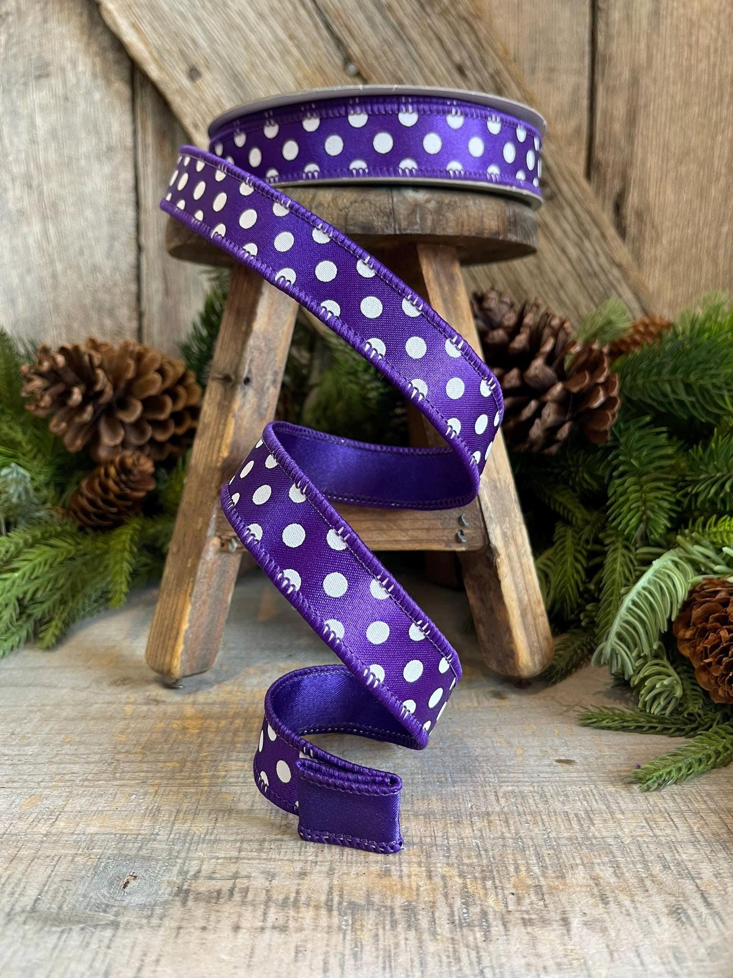 1" Purple Mini Dots, Farrisilk Ribbon