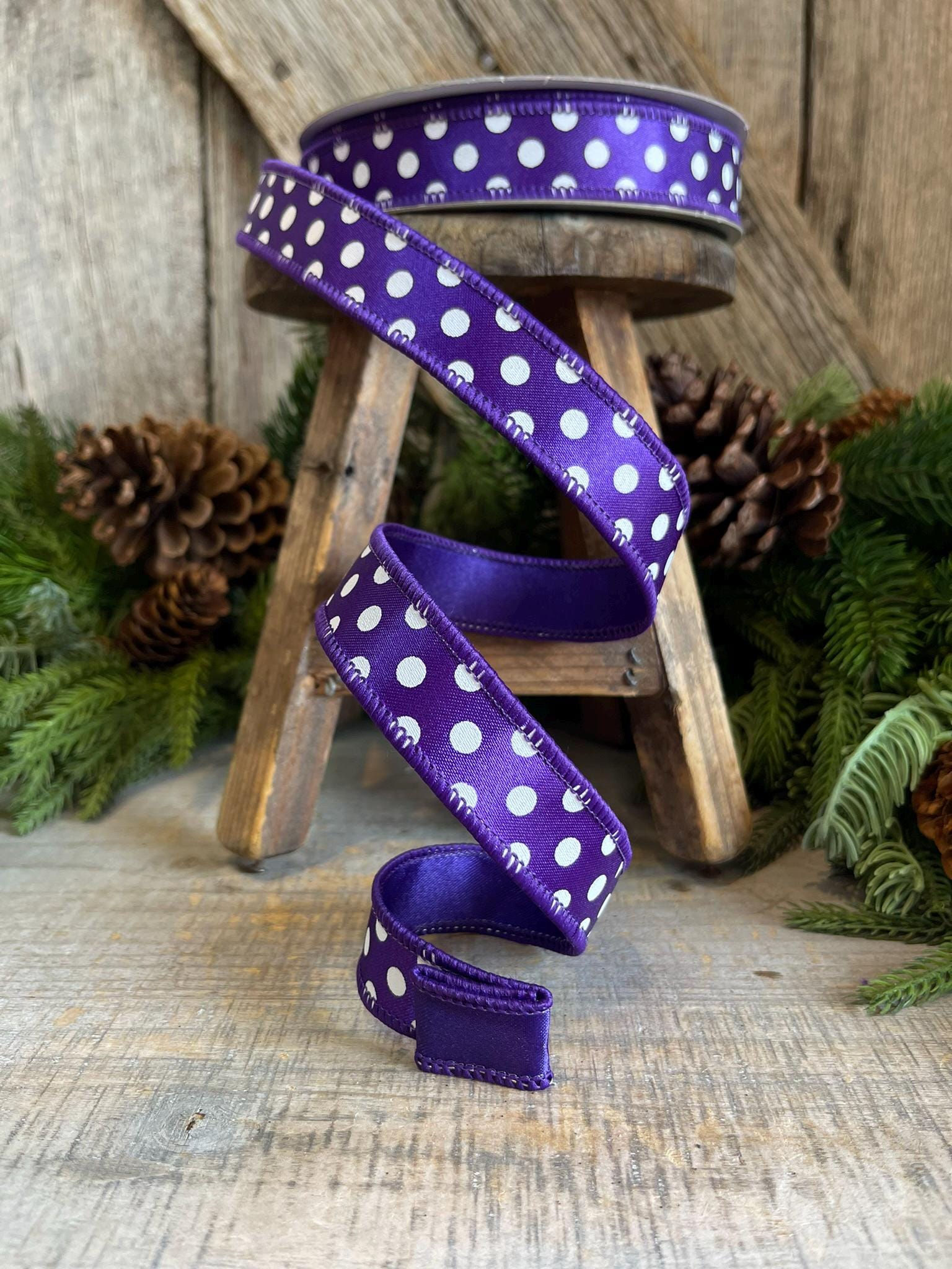 1" Purple Mini Dots, Farrisilk Ribbon